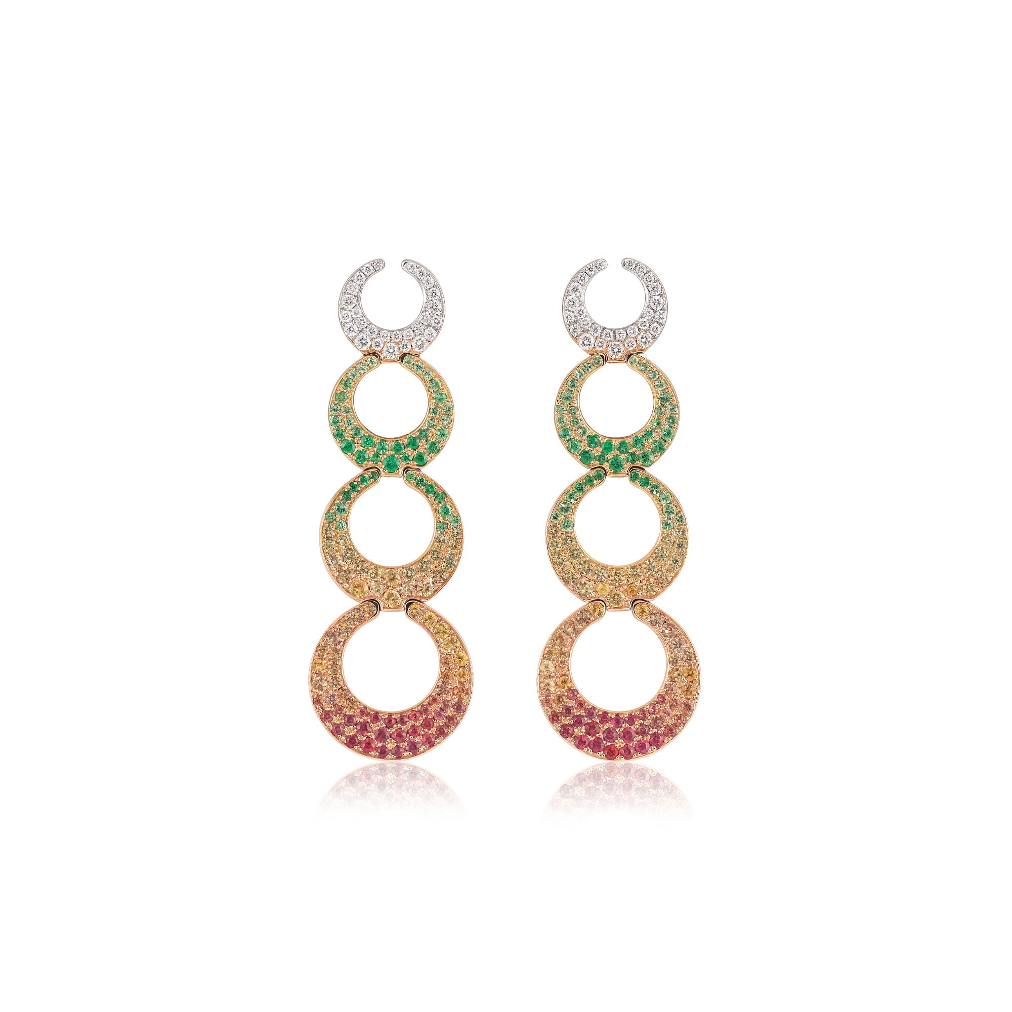 Al Coro Mezzaluna Ohrringe (NE9173MCR4S) aus Bicolor-Gold mit Diamant, Saphir und Tsavorit