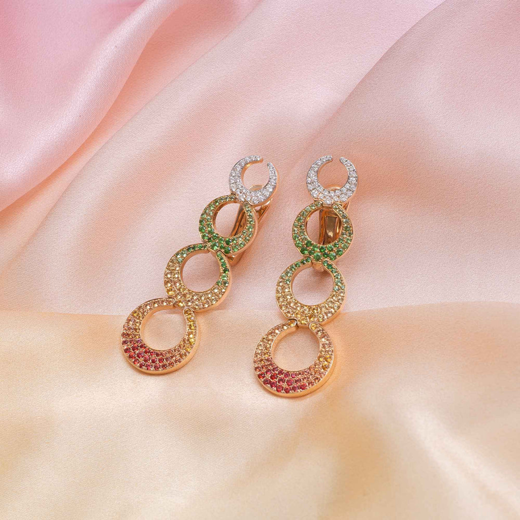 Al Coro Mezzaluna Ohrringe (NE9173MCR4S) aus Bicolor-Gold mit Diamant, Saphir und Tsavorit