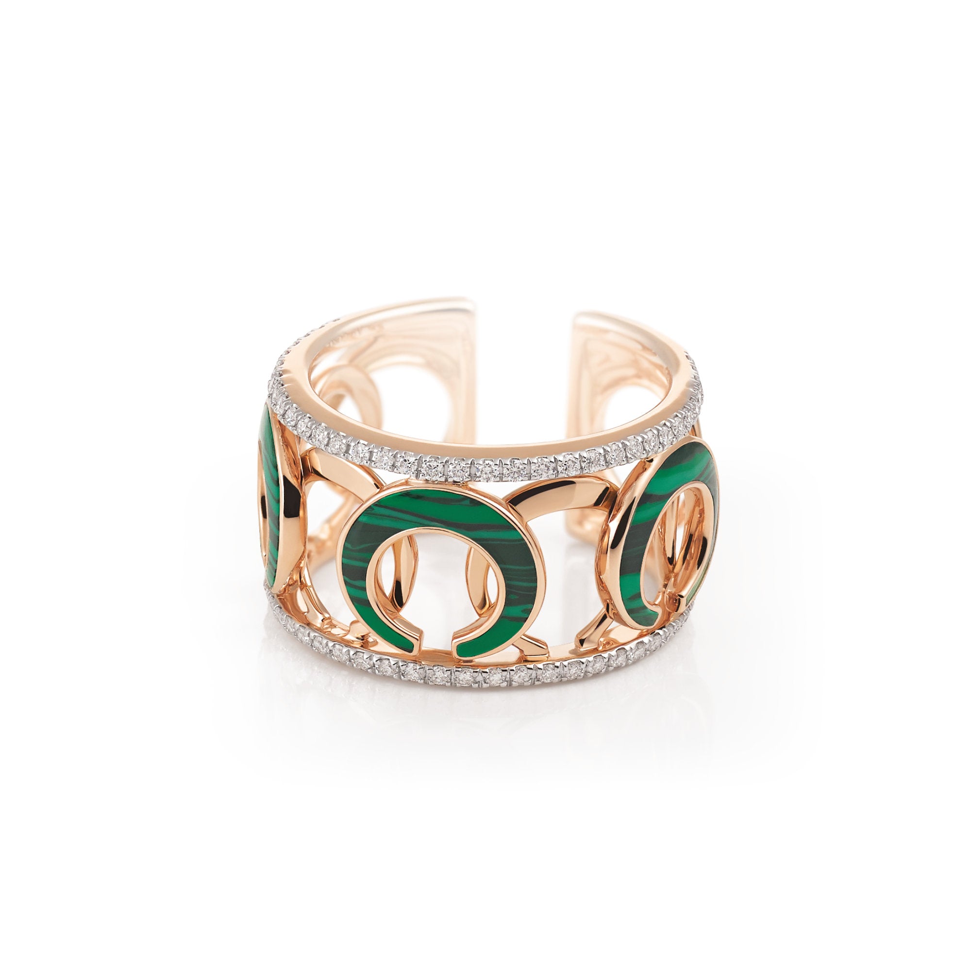 Al Coro Mezzaluna Ring (NR750MAWR) aus Bicolor-Gold mit Diamant und Malachit