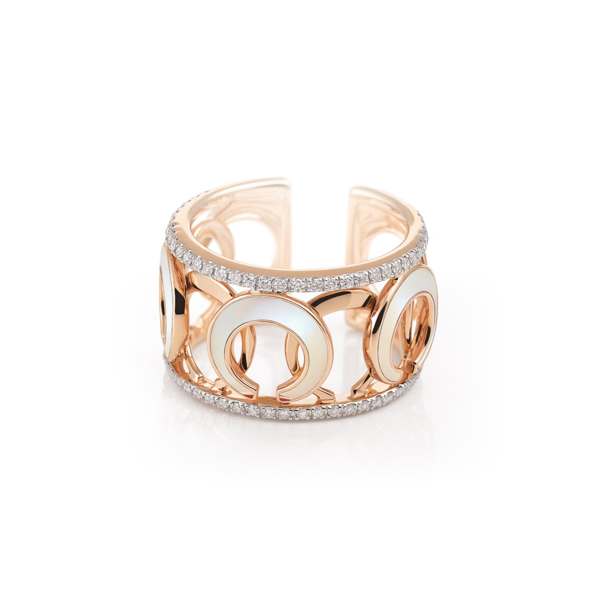 Al Coro Mezzaluna Ring (NR750MOWR) aus Roségold mit Diamant und Perlmutt