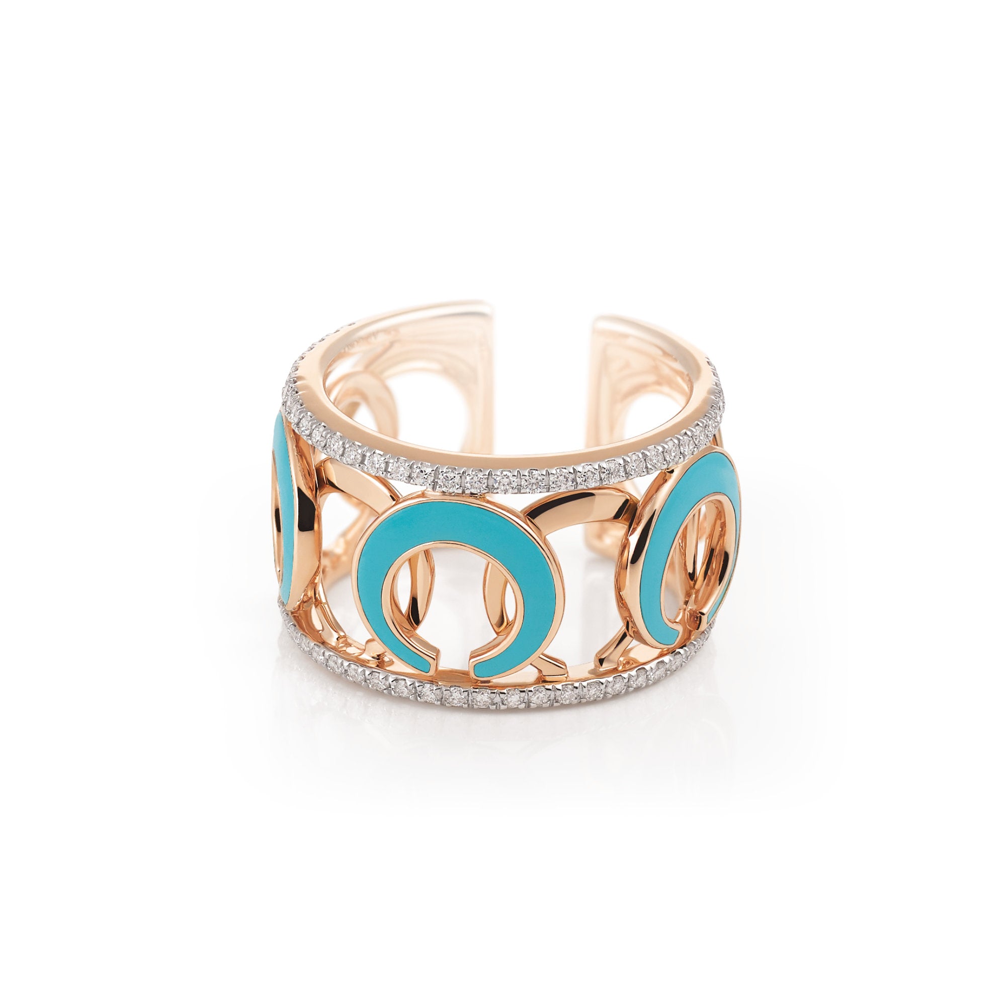 Al Coro Mezzaluna Ring (NR750TQWR) aus Bicolor-Gold mit Diamant und Türkis