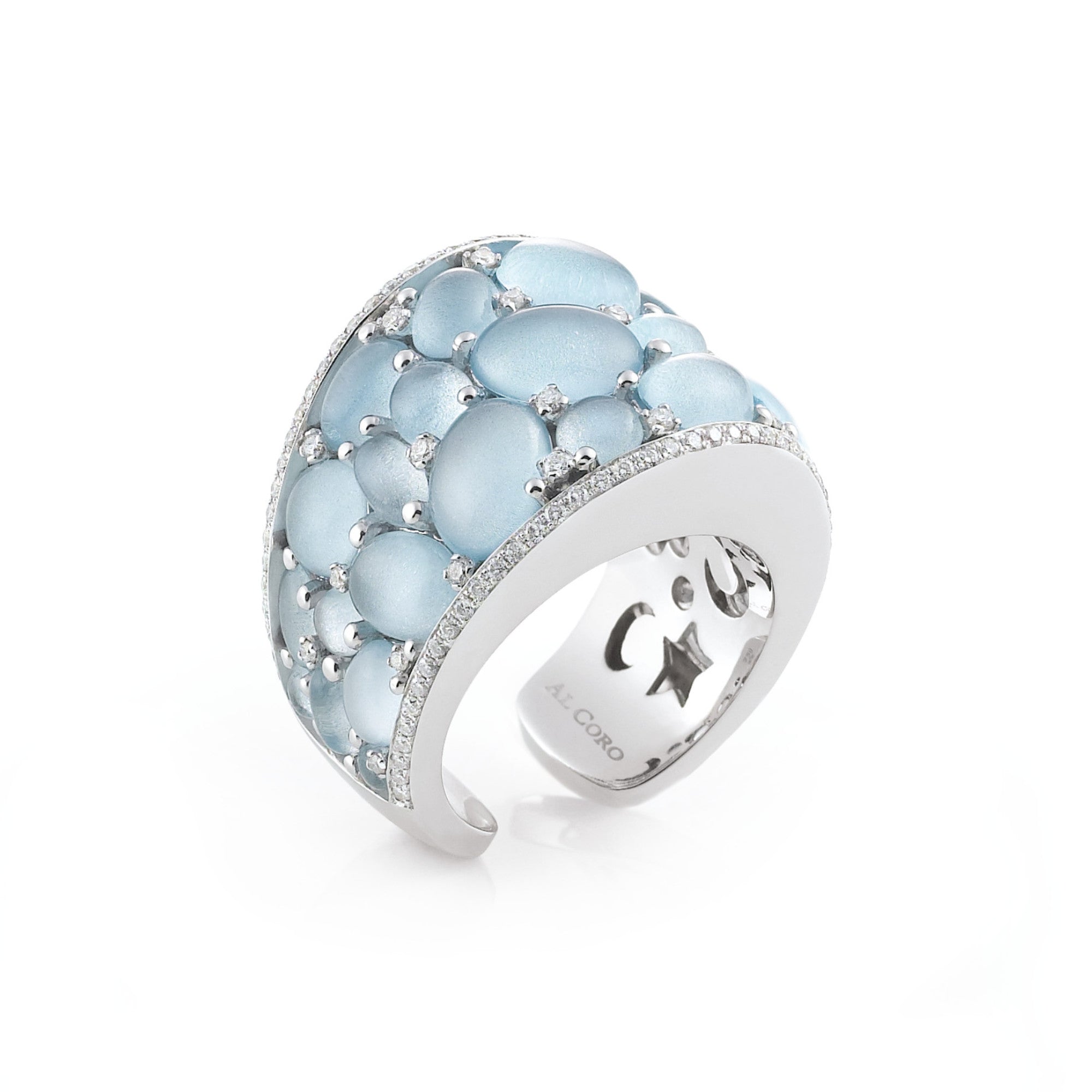 Al Coro Mezzaluna Ring (R7137TW) aus Weißgold mit Diamant und Topas