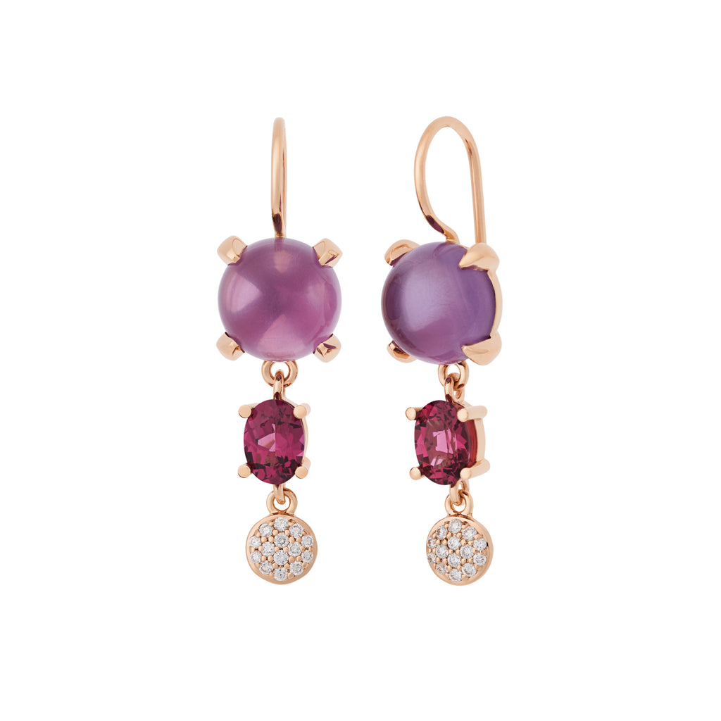Bron Catch Ohrhänger (8OR4891AMCRHBR) aus Roségold mit Amethyst, Diamant und Rhodolith