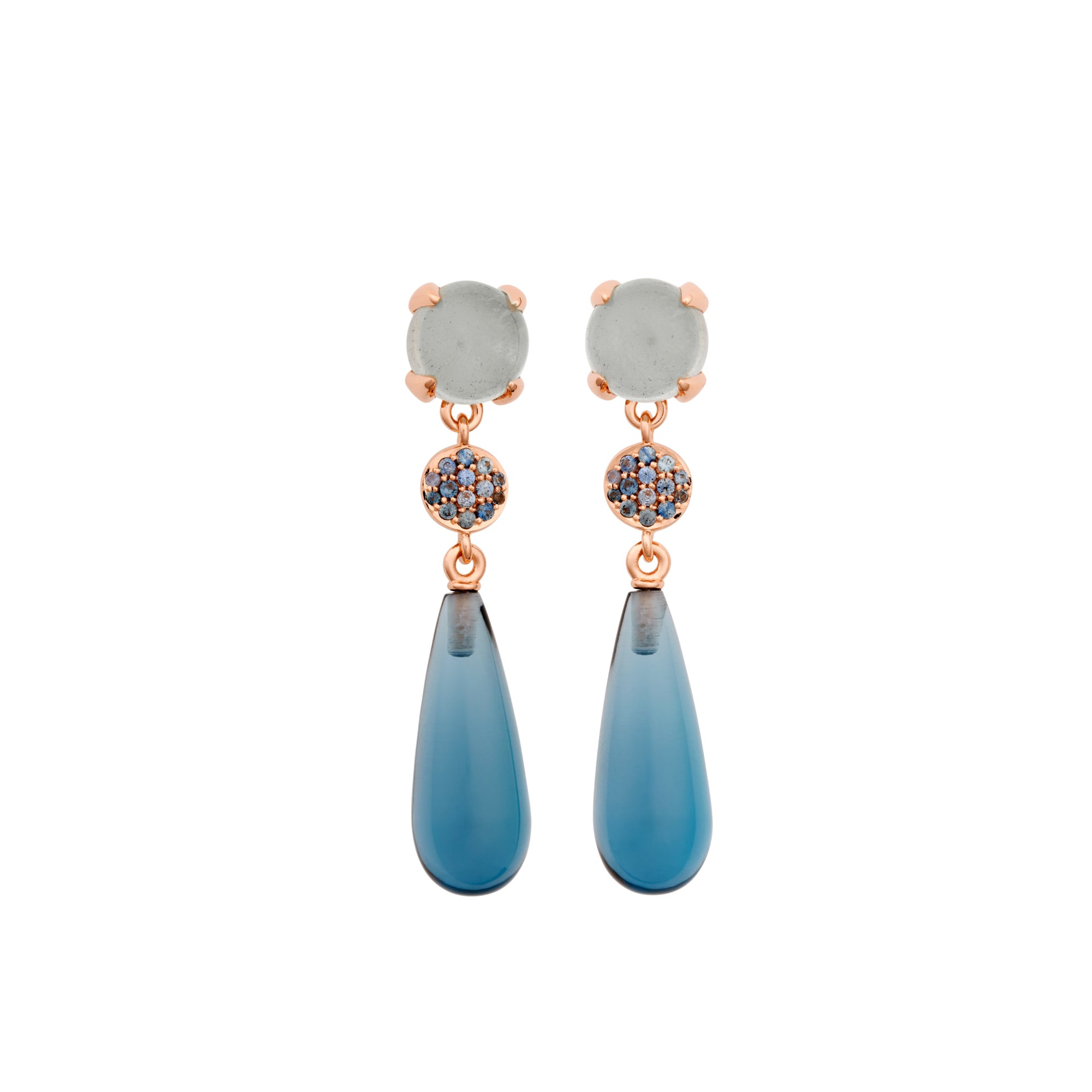 Bron Catch Ohrschmuck (8OR4858AQCNKTLD) aus Roségold mit Aquamarin, Saphir und Topas
