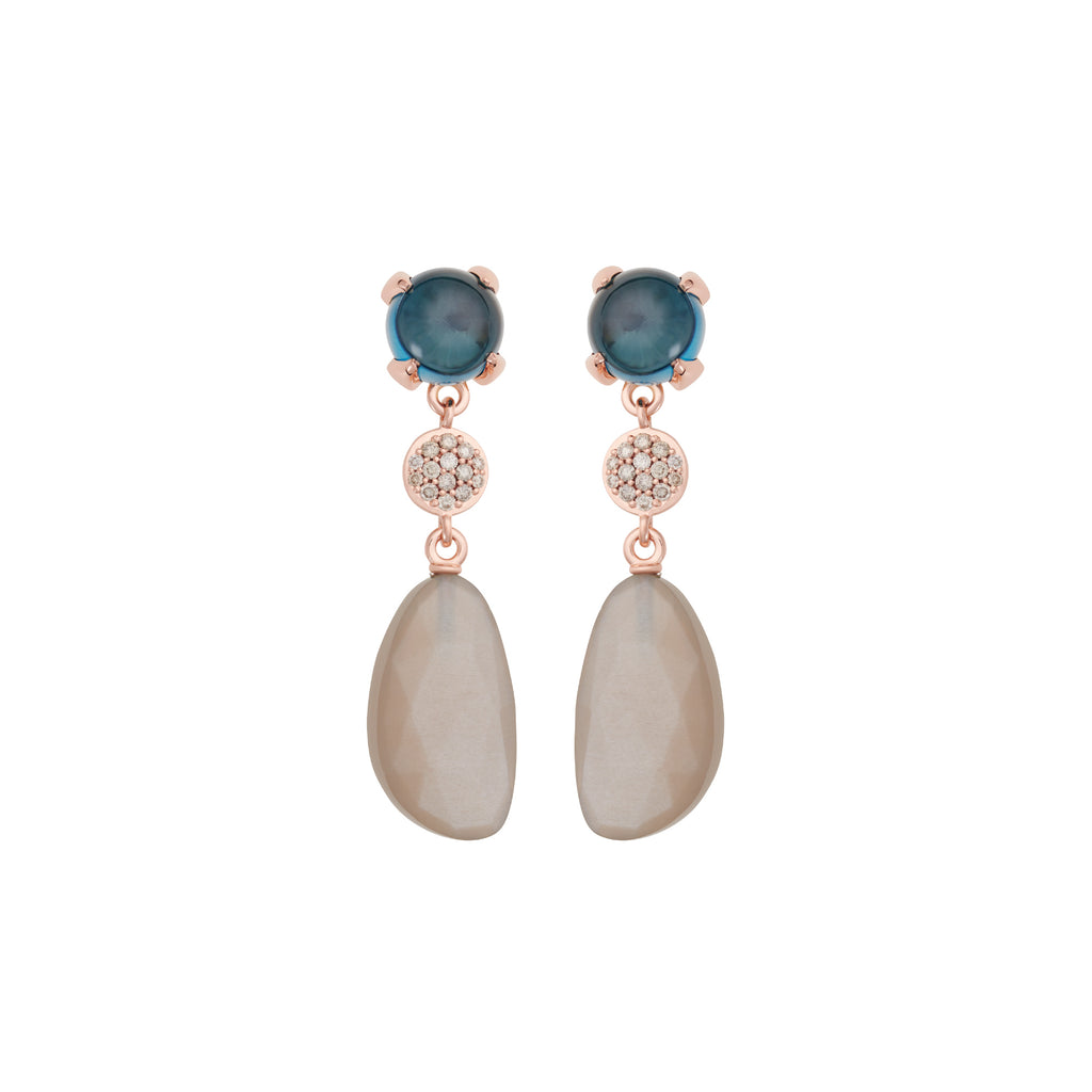 Bron Catch Ohrschmuck (8OR4858TLCCBRMGBF) aus Roségold mit Diamant, Mondstein und Topas