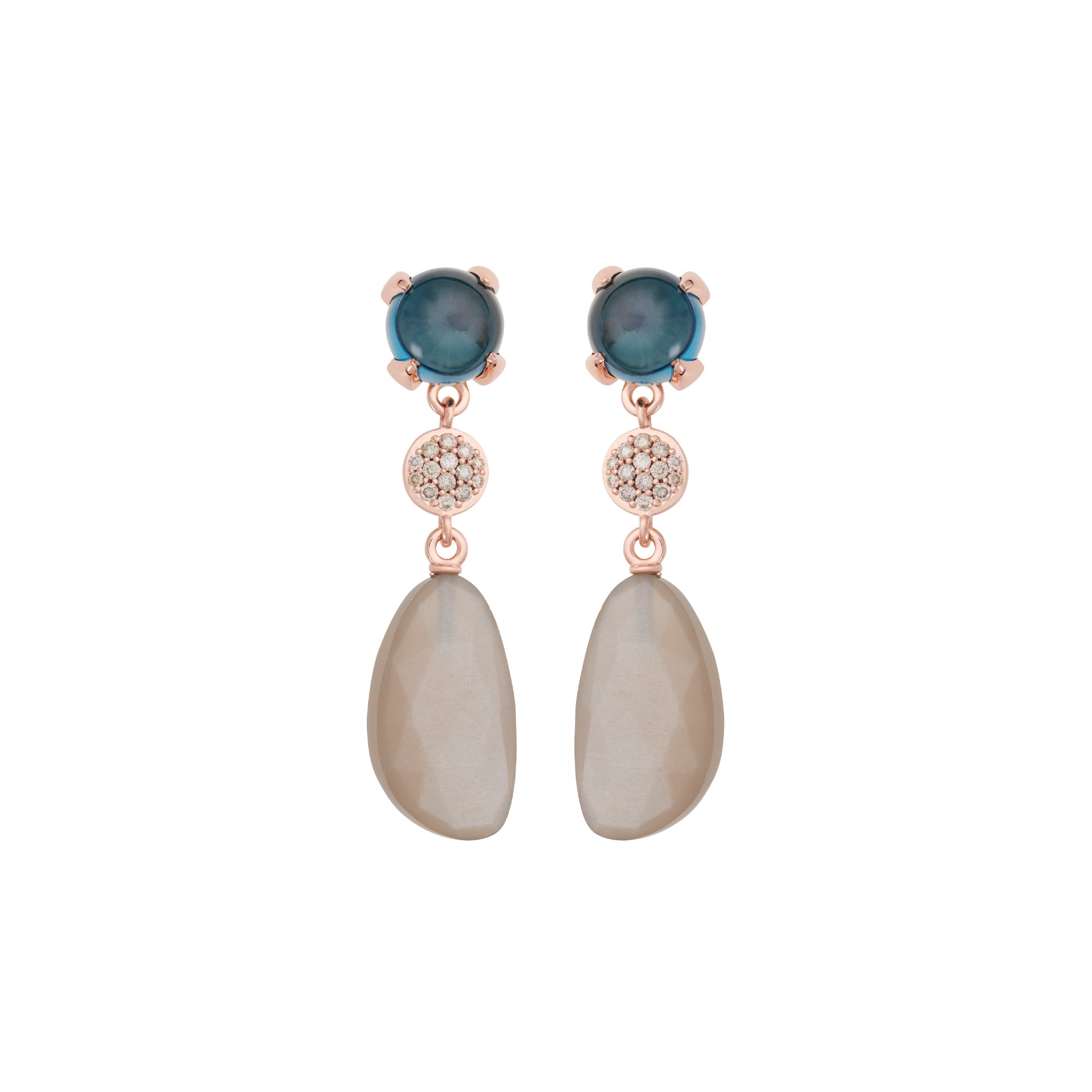 Bron Catch Ohrschmuck (8OR4858TLCCBRMGBF) aus Roségold mit Diamant, Mondstein und Topas