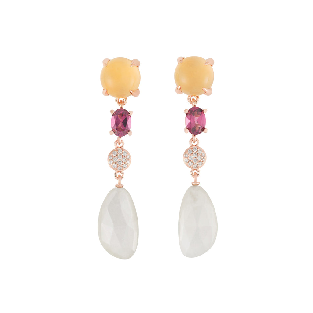 Bron Catch Ohrschmuck (8OR4890CIRHBRMW) aus Roségold mit Diamant, Citrin, Mondstein und Rhodolith