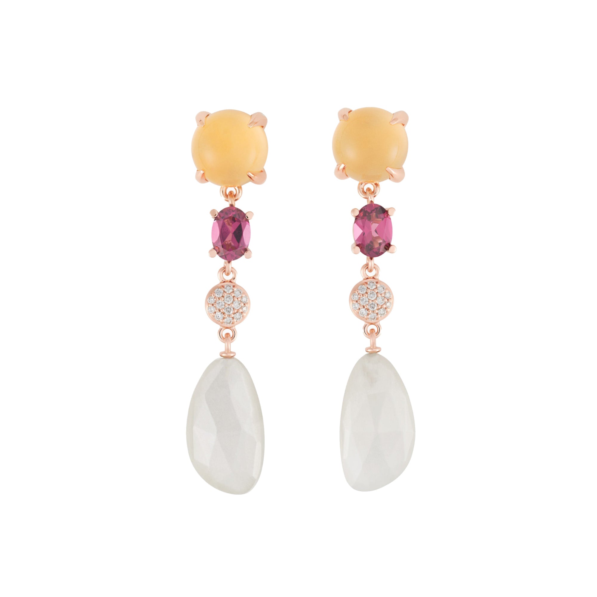 Bron Catch Ohrschmuck (8OR4890CIRHBRMW) aus Roségold mit Diamant, Citrin, Mondstein und Rhodolith