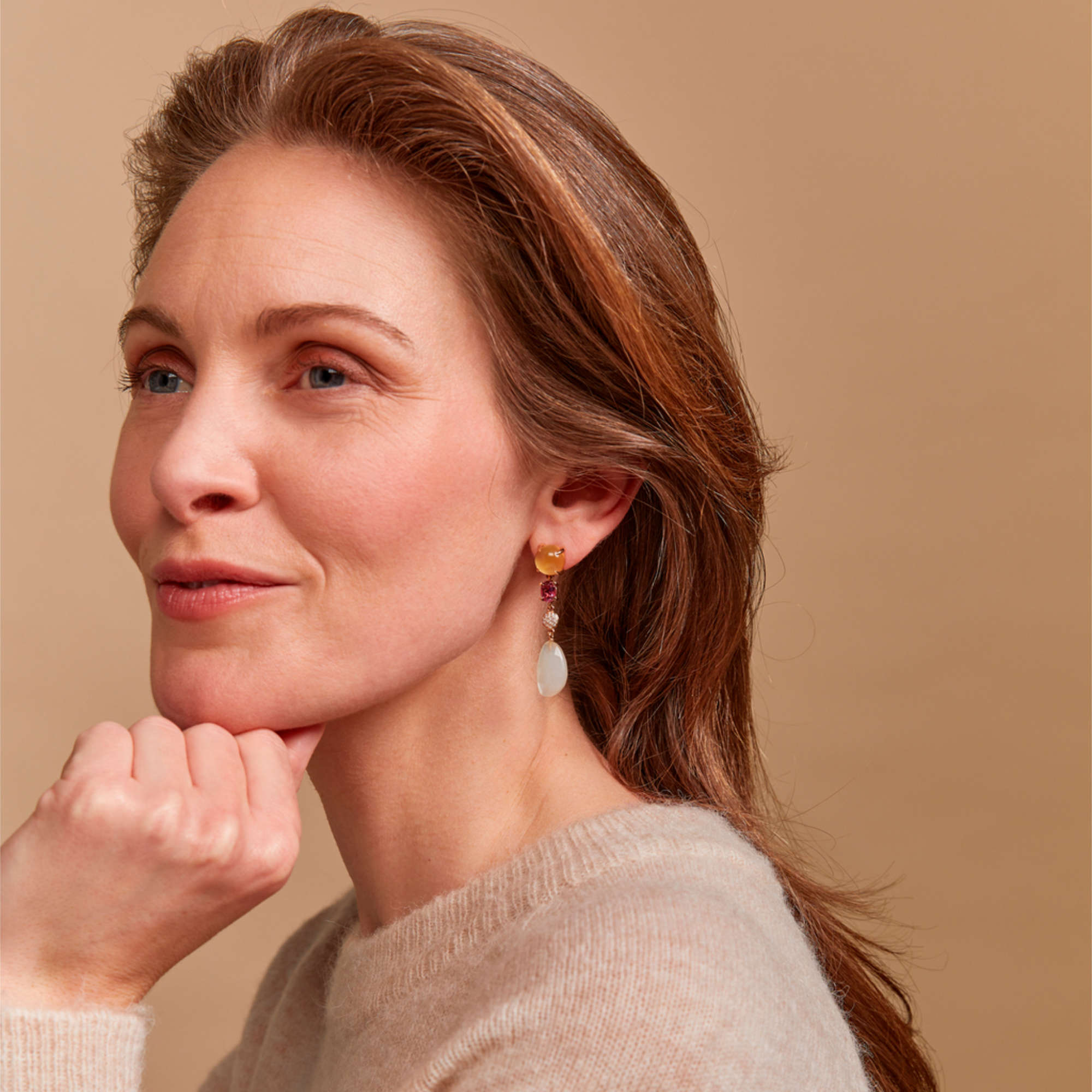 Bron Catch Ohrschmuck (8OR4890CIRHBRMW) aus Roségold mit Diamant, Citrin, Mondstein und Rhodolith