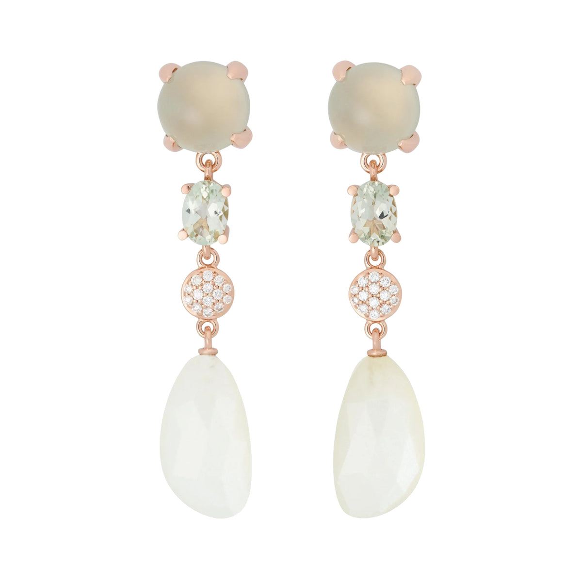 Bron Catch Ohrschmuck (8OR4890LQLQBRMW) aus Roségold mit Diamant, Mondstein und Quarz