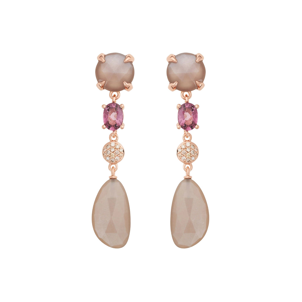 Bron Catch Ohrschmuck (8OR4890MGSPCBRMG) aus Roségold mit Diamant, Mondstein und Spinell