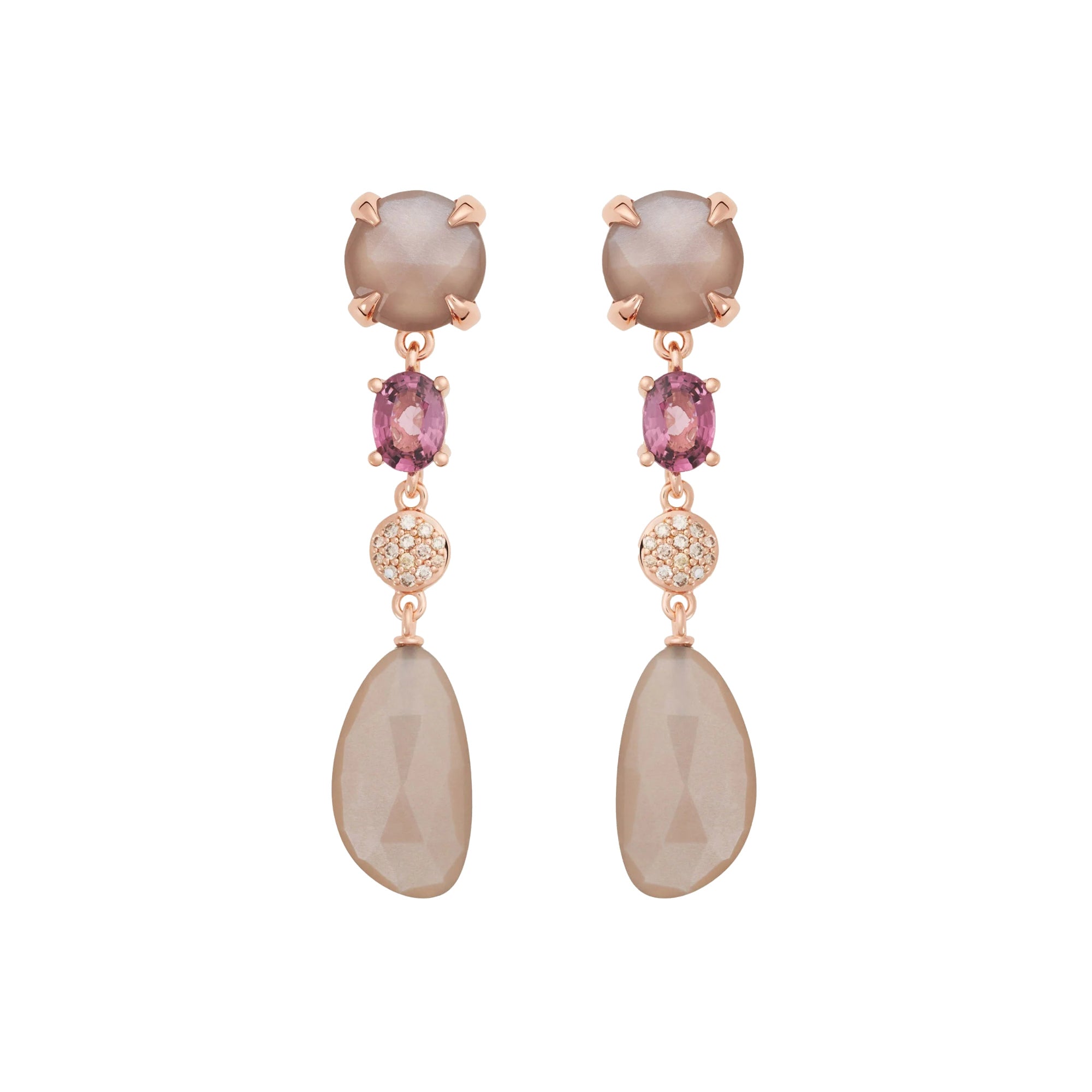 Bron Catch Ohrschmuck (8OR4890MGSPCBRMG) aus Roségold mit Diamant, Mondstein und Spinell