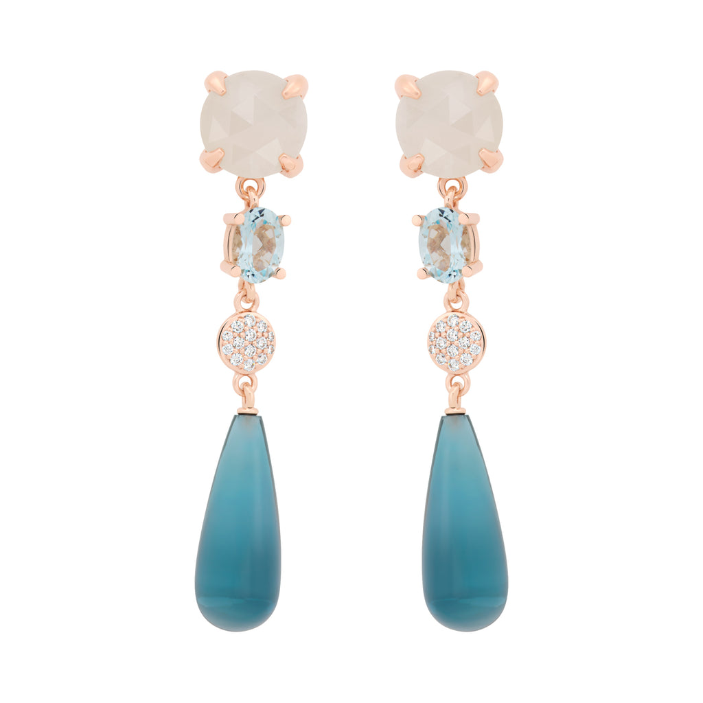 Bron Catch Ohrschmuck (8OR4890MWAQBRTL) aus Roségold mit Aquamarin, Diamant, Mondstein und Topas