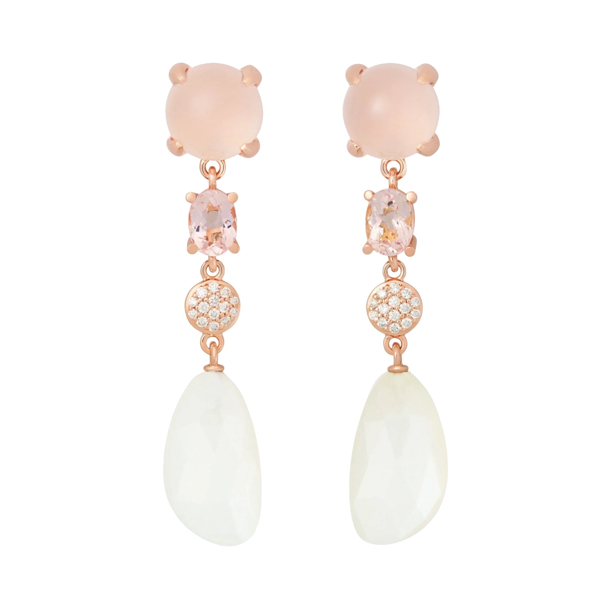 Bron Catch Ohrschmuck (8OR4890RQRBBRMW) aus Roségold mit Diamant, Mondstein und Rosenquarz