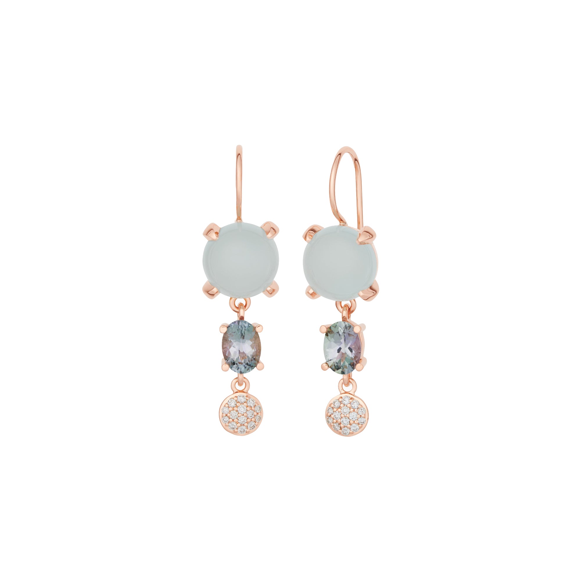 Bron Catch Ohrschmuck (8OR4891AQCTBBR) aus Roségold mit Aquamarin, Diamant und Tansanit
