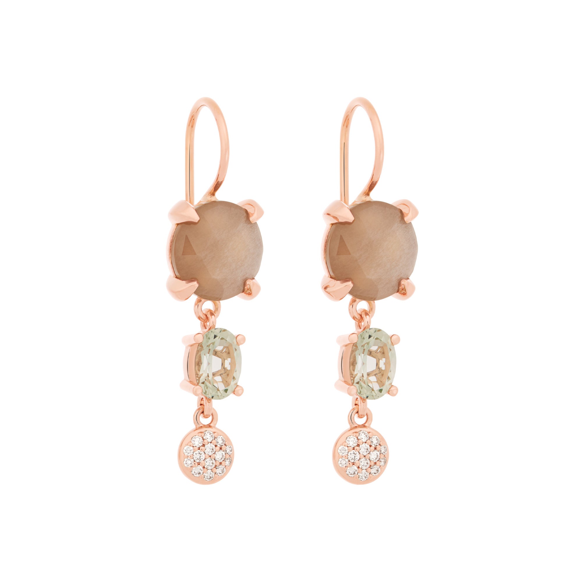 Bron Catch Ohrschmuck (8OR4891MGBLQBR) aus Roségold mit Diamant, Mondstein und Quarz