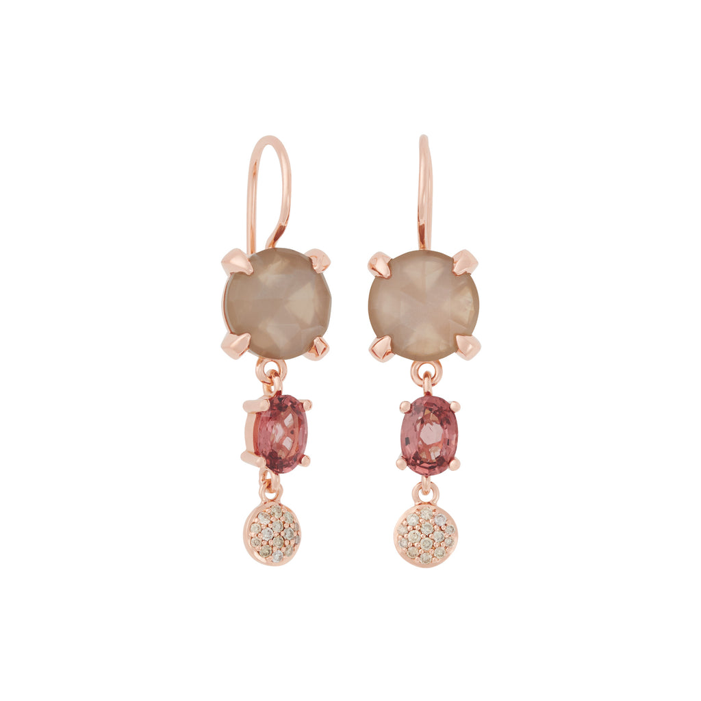 Bron Catch Ohrschmuck (8OR4891MGBSPCBR) aus Roségold mit Diamant, Mondstein und Spinell