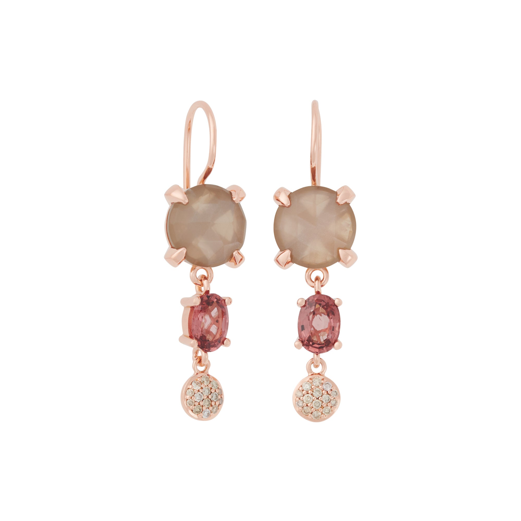 Bron Catch Ohrschmuck (8OR4891MGBSPCBR) aus Roségold mit Diamant, Mondstein und Spinell