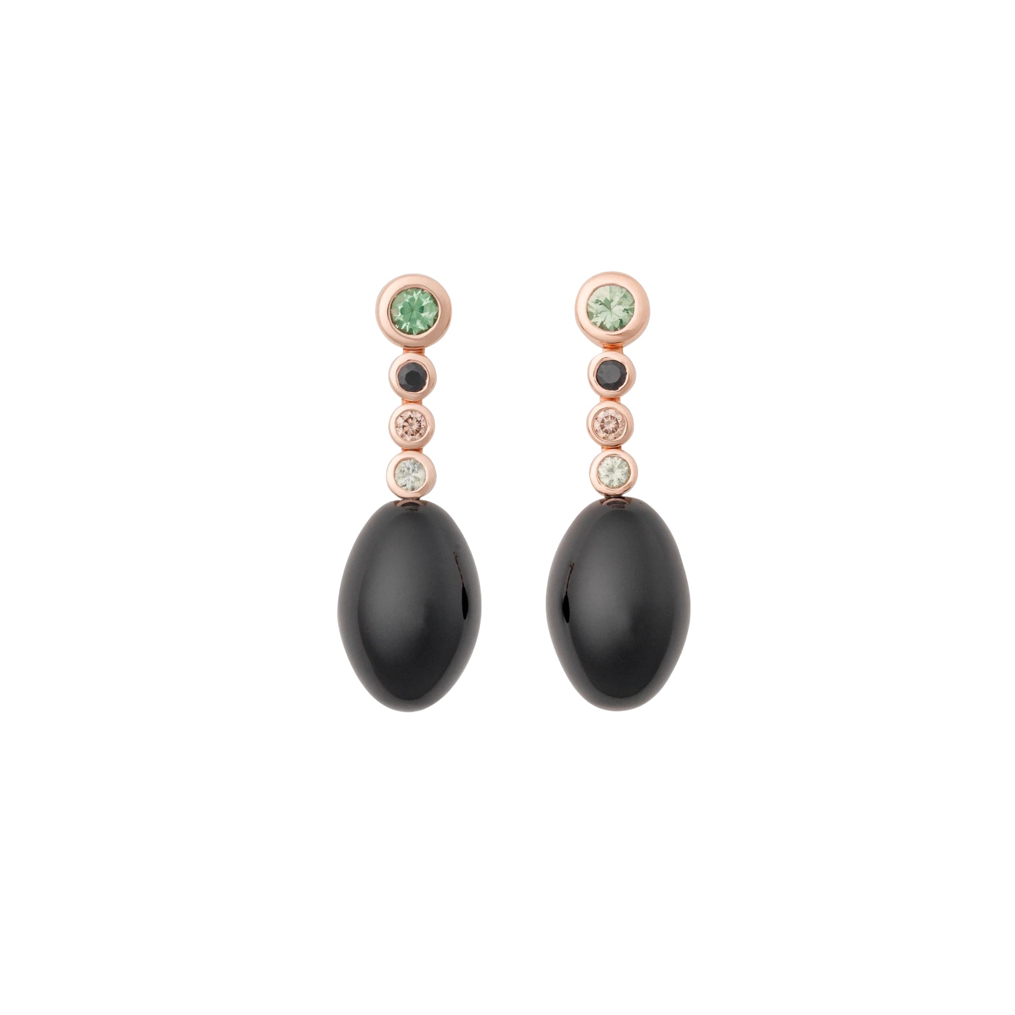 Bron Confetti Ohrschmuck (8OR4814KIWIONRD) aus Roségold mit Diamant, Onyx und Saphir