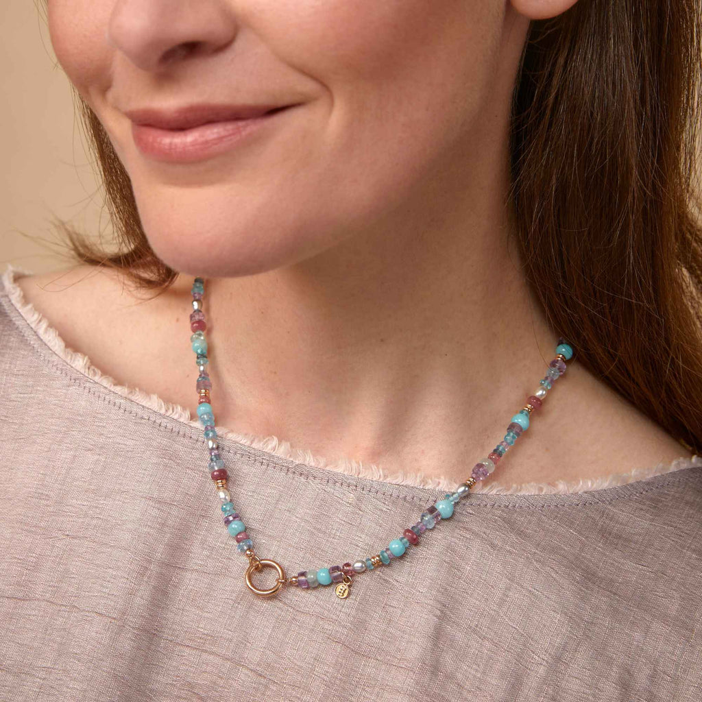 Bron Edelstein Halskette - 8CR4440FDM/45 (45) aus Roségold mit Amethyst, Aquamarin und Turmalin