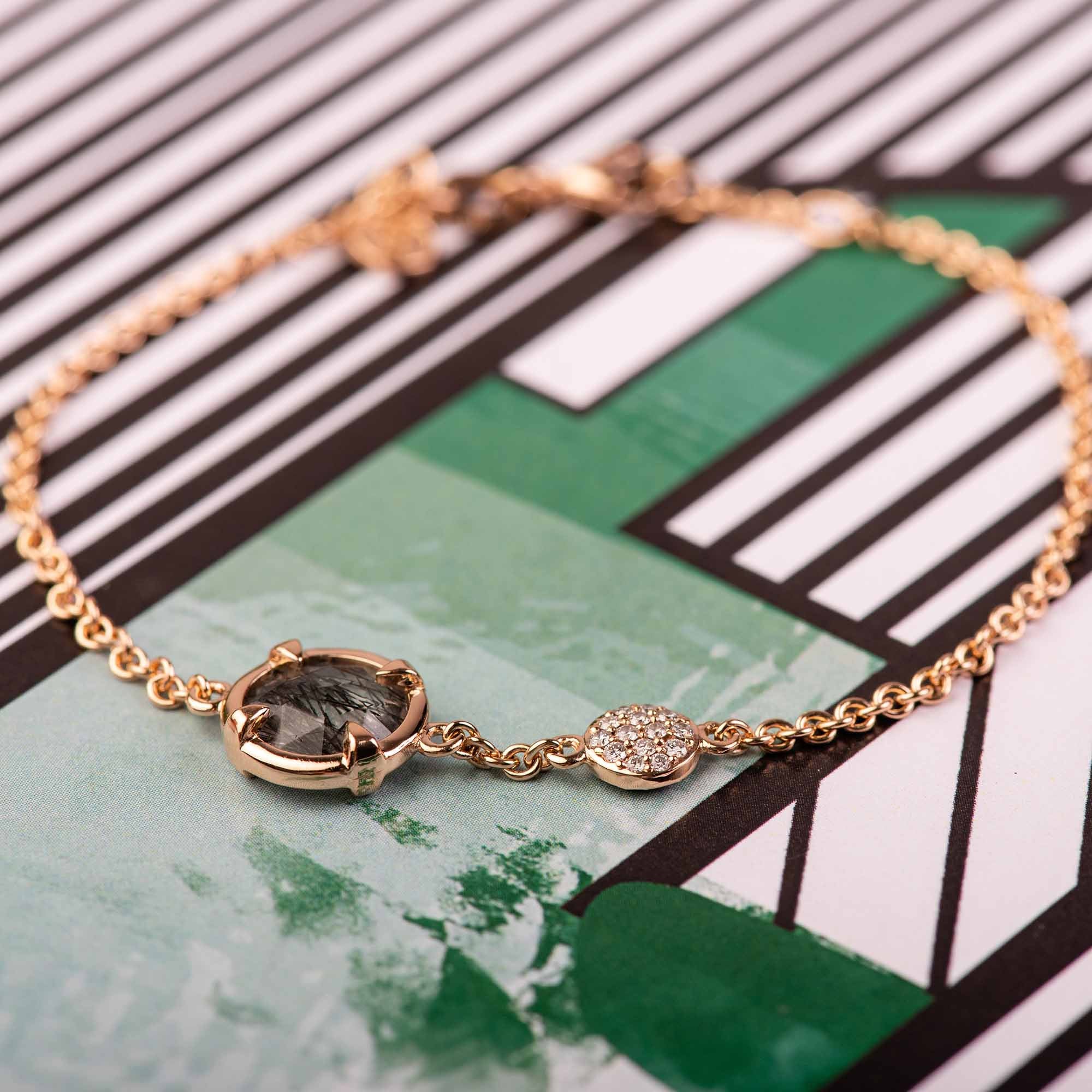 Bron Mira Mira Armband (8AR4021QBBBRZK) aus Roségold mit Diamant, Rutilquarz und Saphir