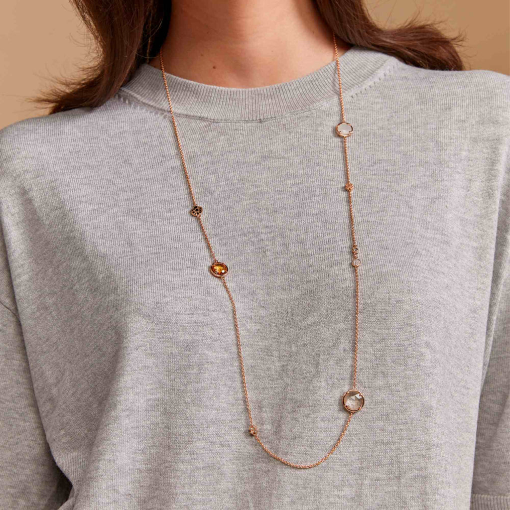 Bron Mira Mira Halskette (8CR4429DAY) aus Roségold mit Citrin, Mondstein und Rutilquarz