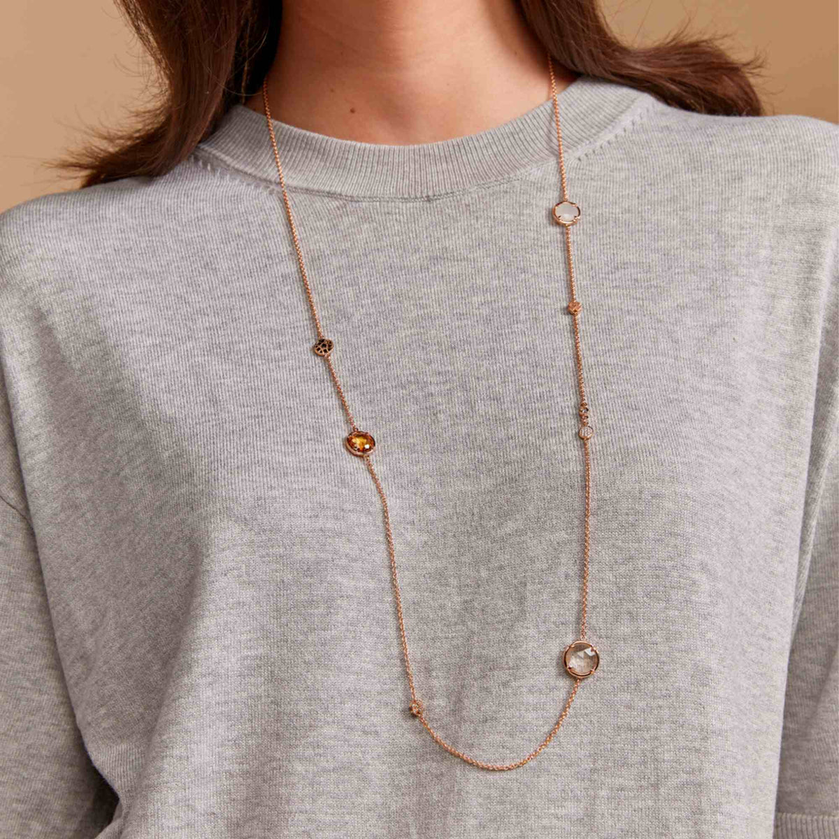 Bron Mira Mira Halskette (8CR4429DAY) aus Roségold mit Citrin, Mondstein und Rutilquarz