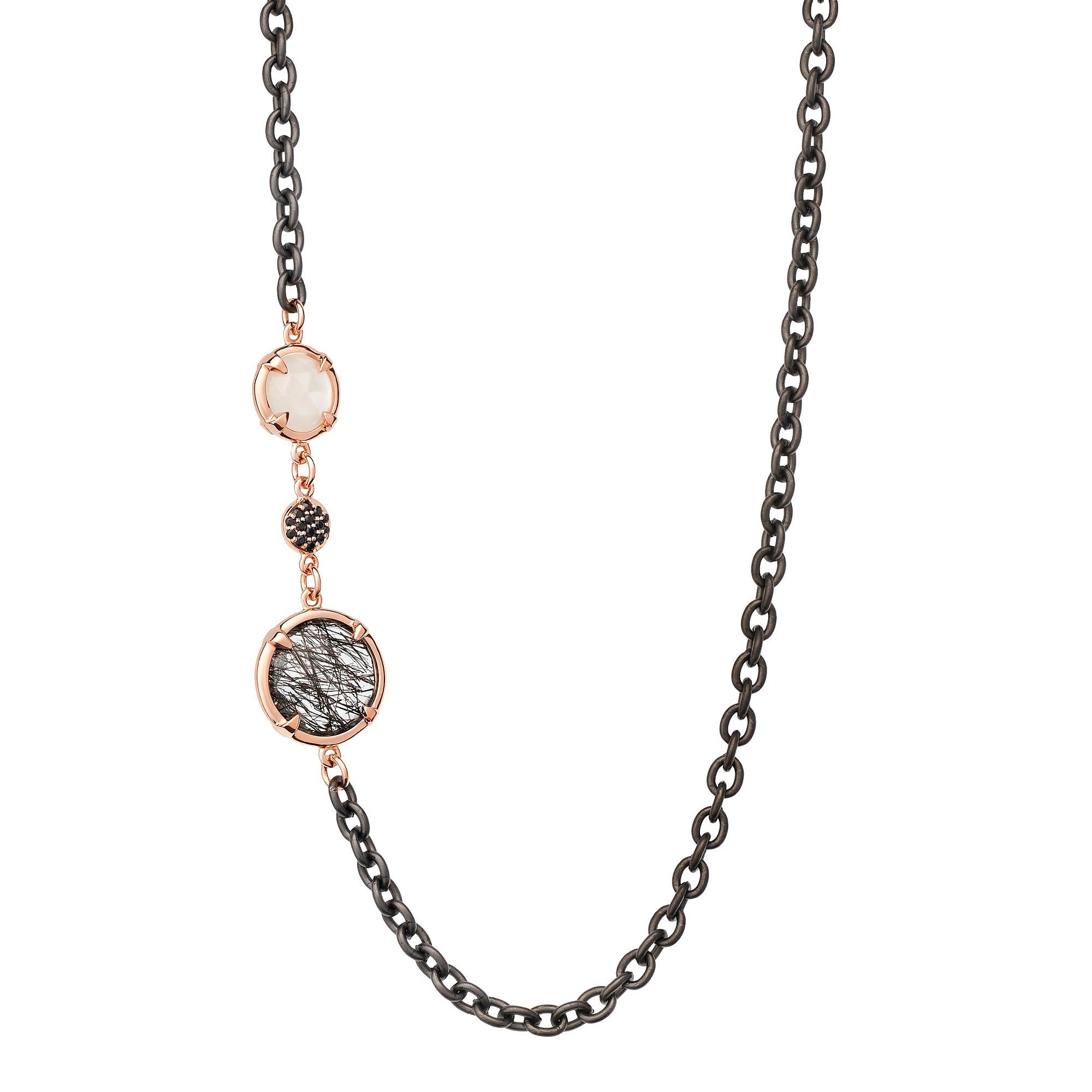 Bron Mira Mira Halskette (8CR4431MIX01) aus Roségold, Titan mit Diamant, Mondstein, Rutilquarz und Saphir