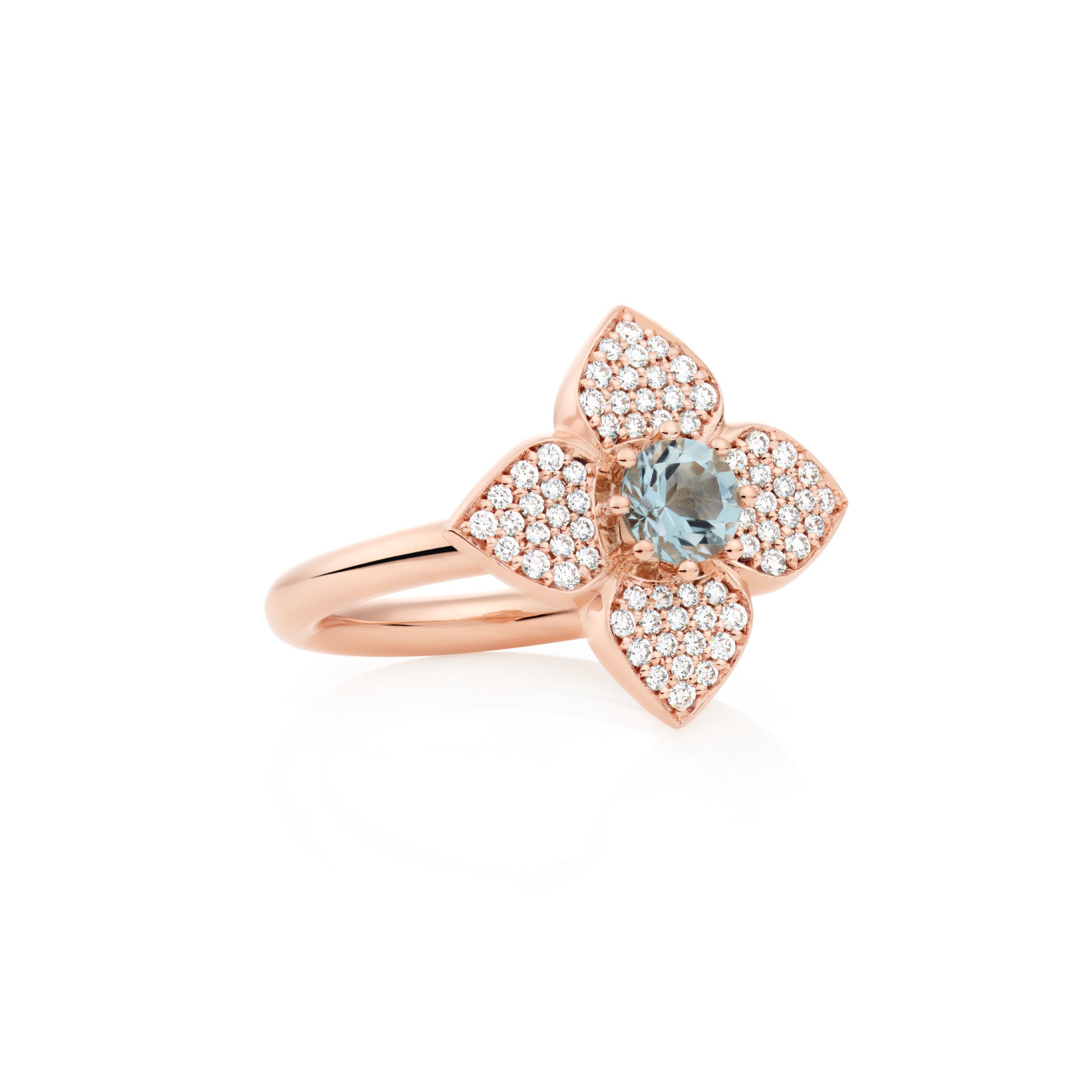 Bron Poppy Ring (8RR4919AQBR) aus Roségold mit Aquamarin und Diamant