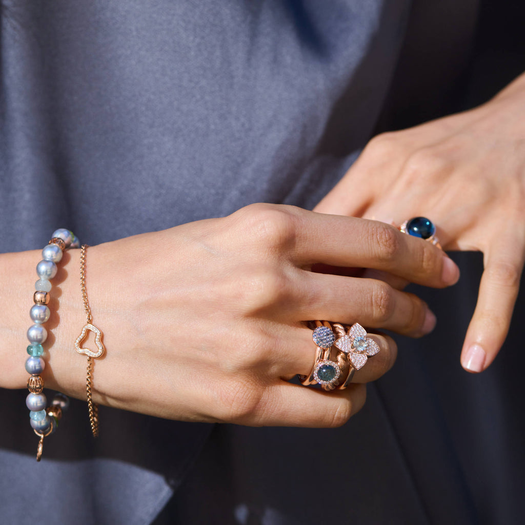 Bron Poppy Ring (8RR4919AQBR) aus Roségold mit Aquamarin und Diamant