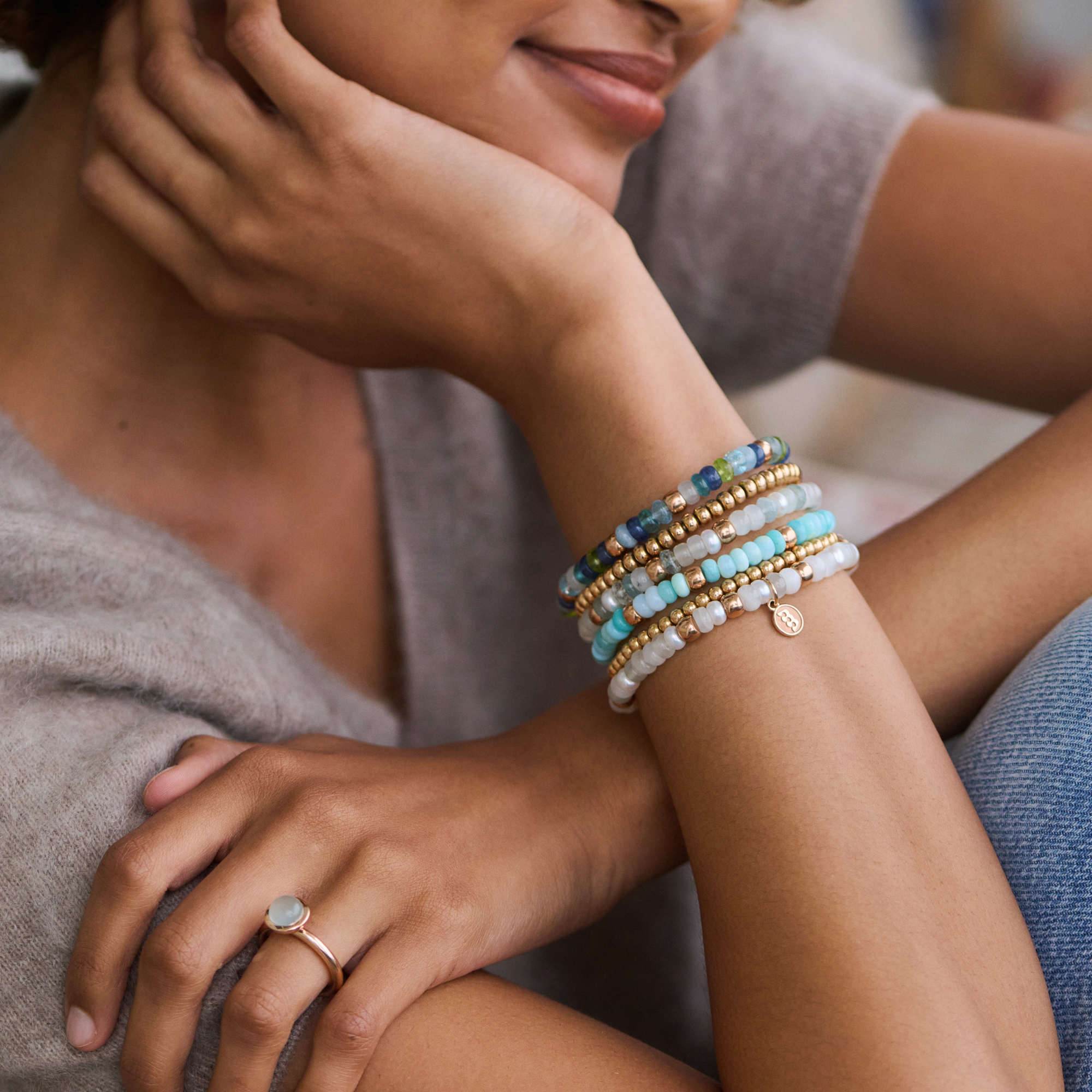 Bron Reflex Armband (8AR3985MIX91) aus Roségold mit Aquamarin und Mondstein