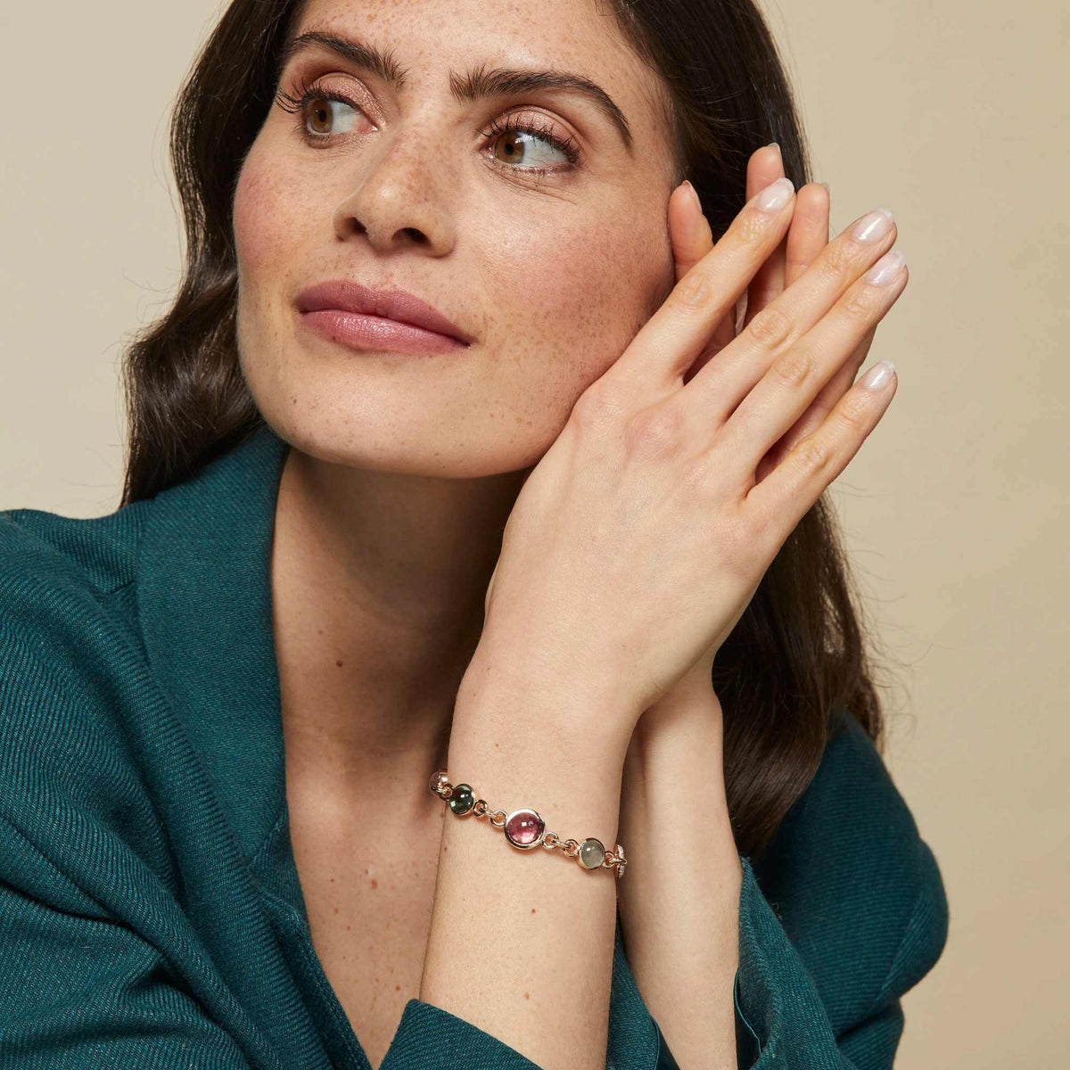 Bron Sushi Armband (8AR4039MIX01BR) aus Roségold mit Diamant, Rosenquarz, Saphir und Turmalin