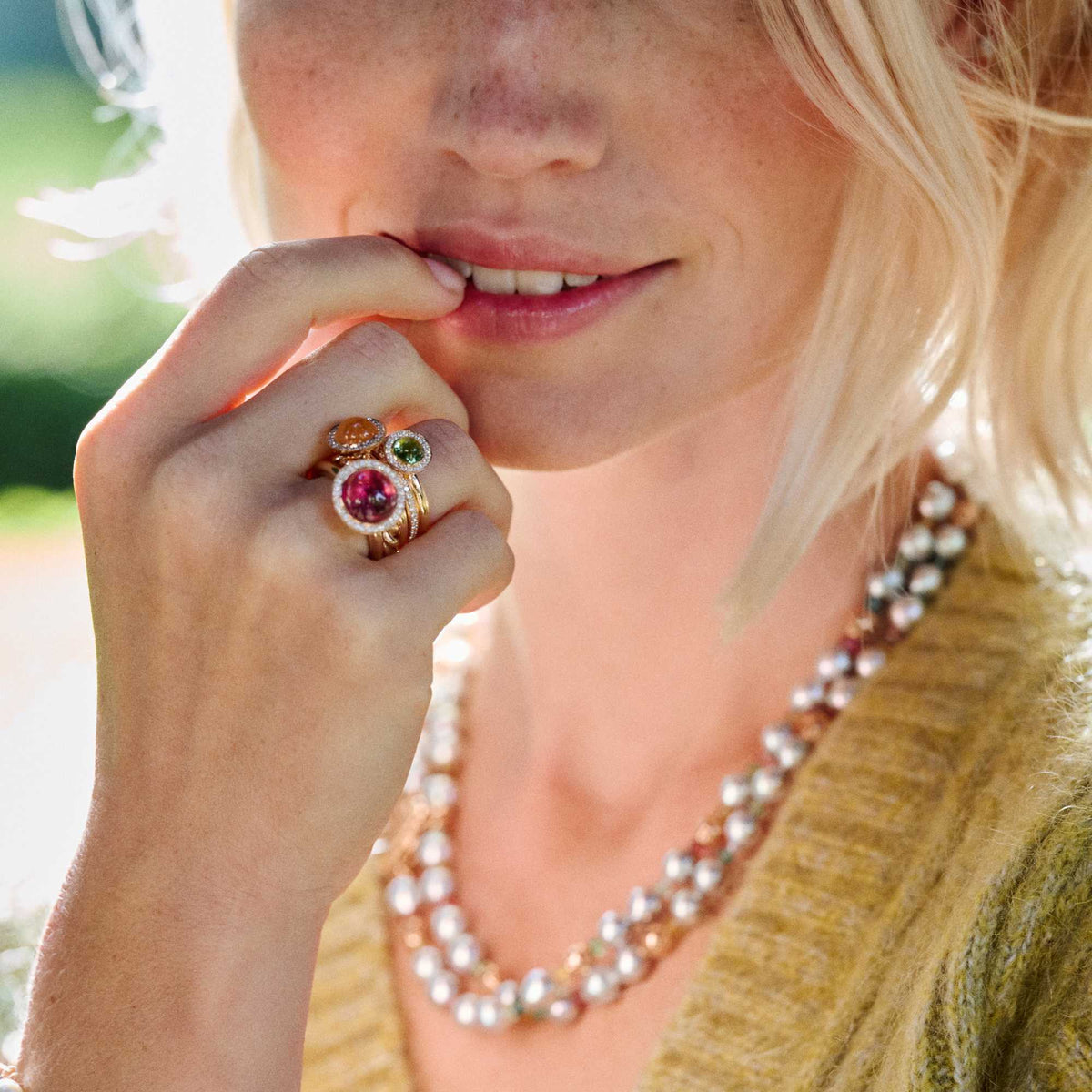 Bron Sushi Ring (8RR4925RTCBR) aus Roségold mit Diamant und Turmalin