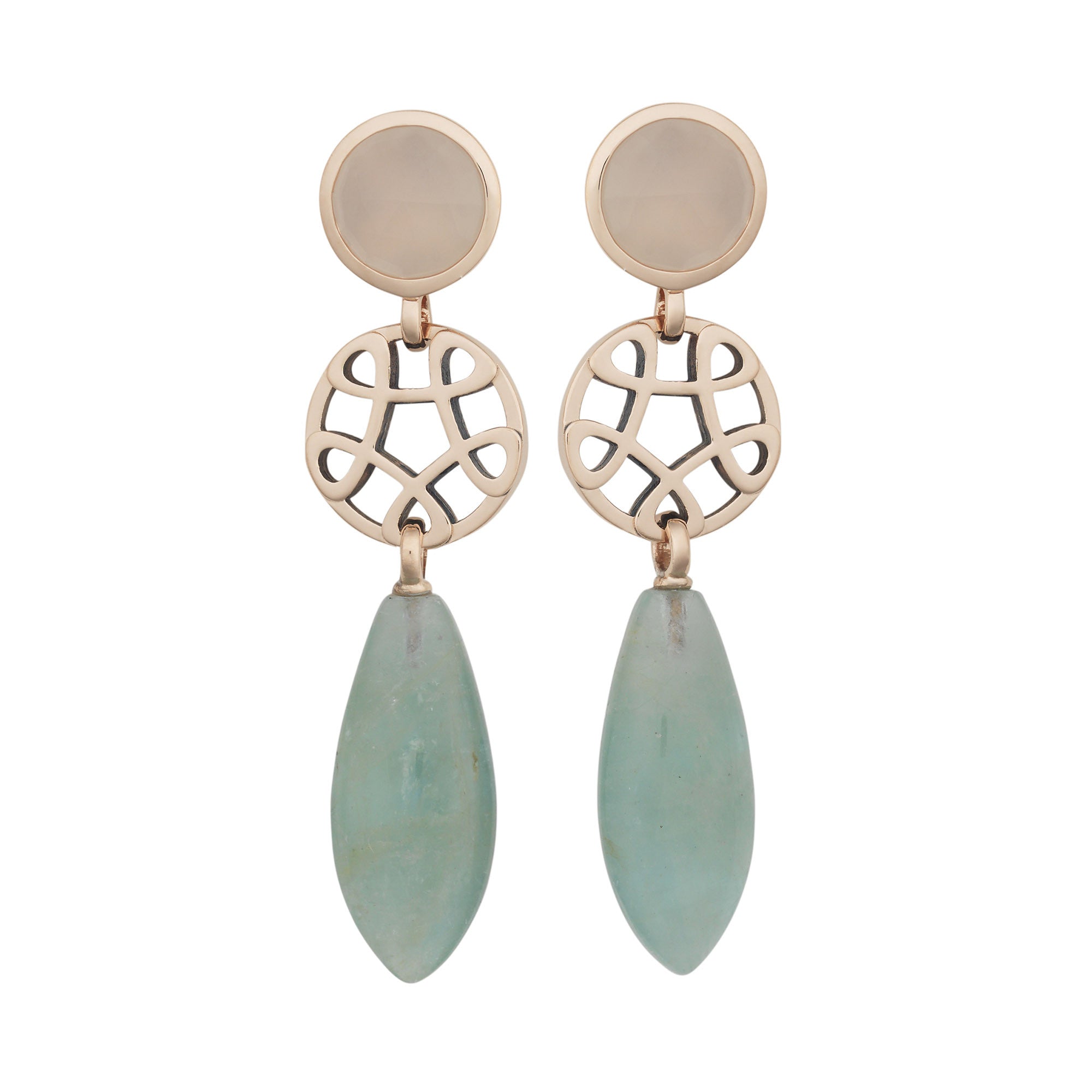 Bron Toujours Ajour Ohrschmuck (8OR4819MWBAQ) aus Roségold mit Aquamarin und Mondstein