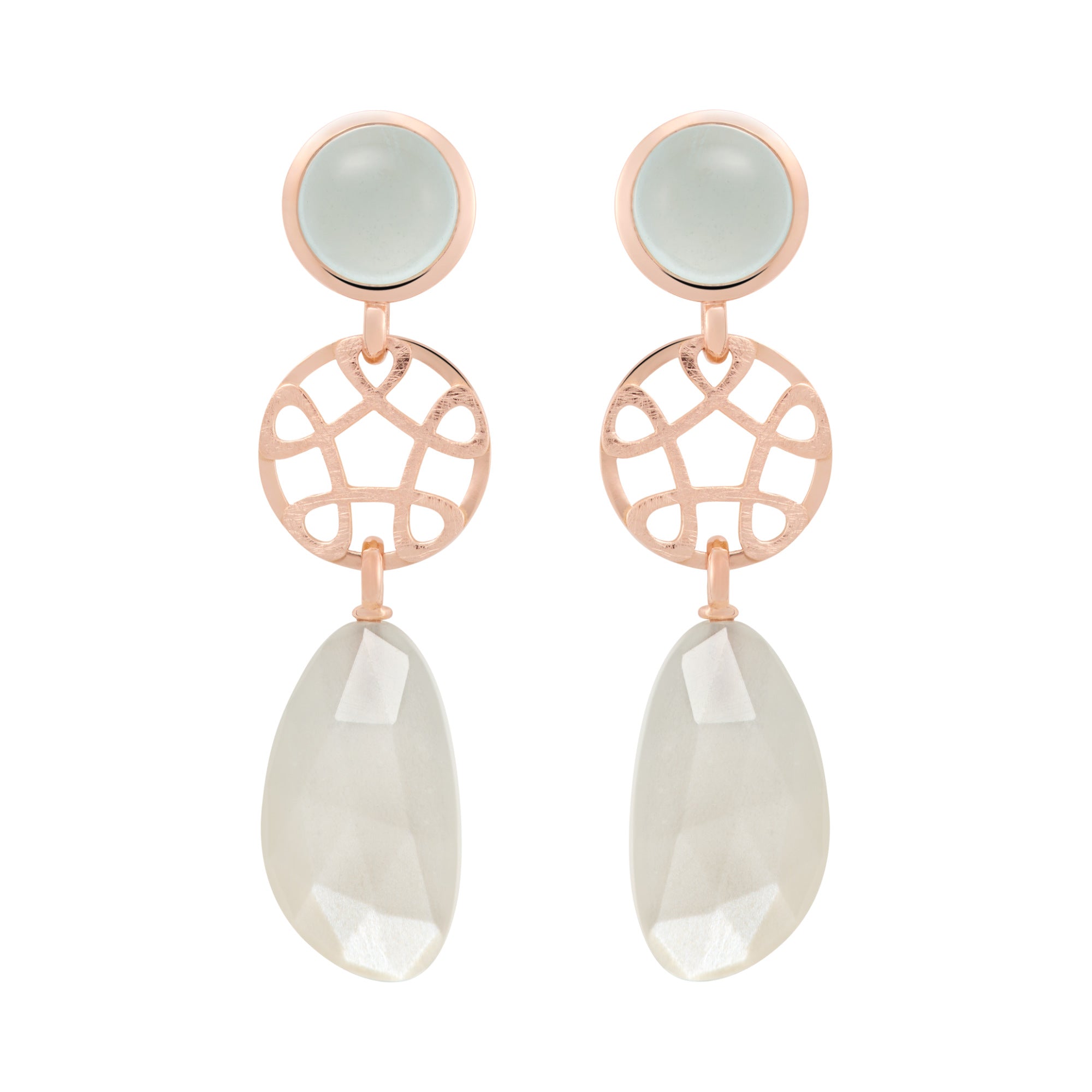 Bron Toujours Ajour Ohrschmuck (8OR4819MAQCMW) aus Roségold mit Aquamarin und Mondstein
