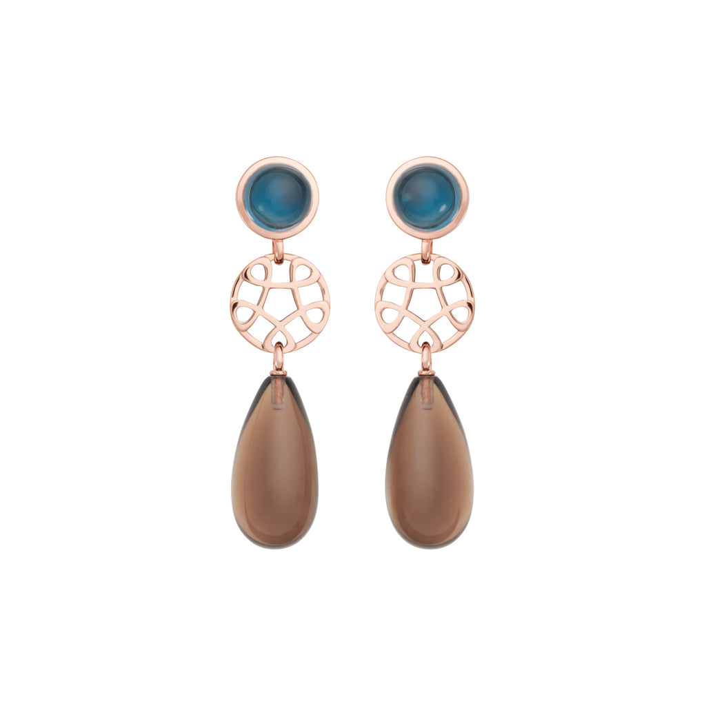 Bron Toujours Ajour Ohrschmuck (8OR4819TLCSQD) aus Roségold mit Rauchquarz und Topas