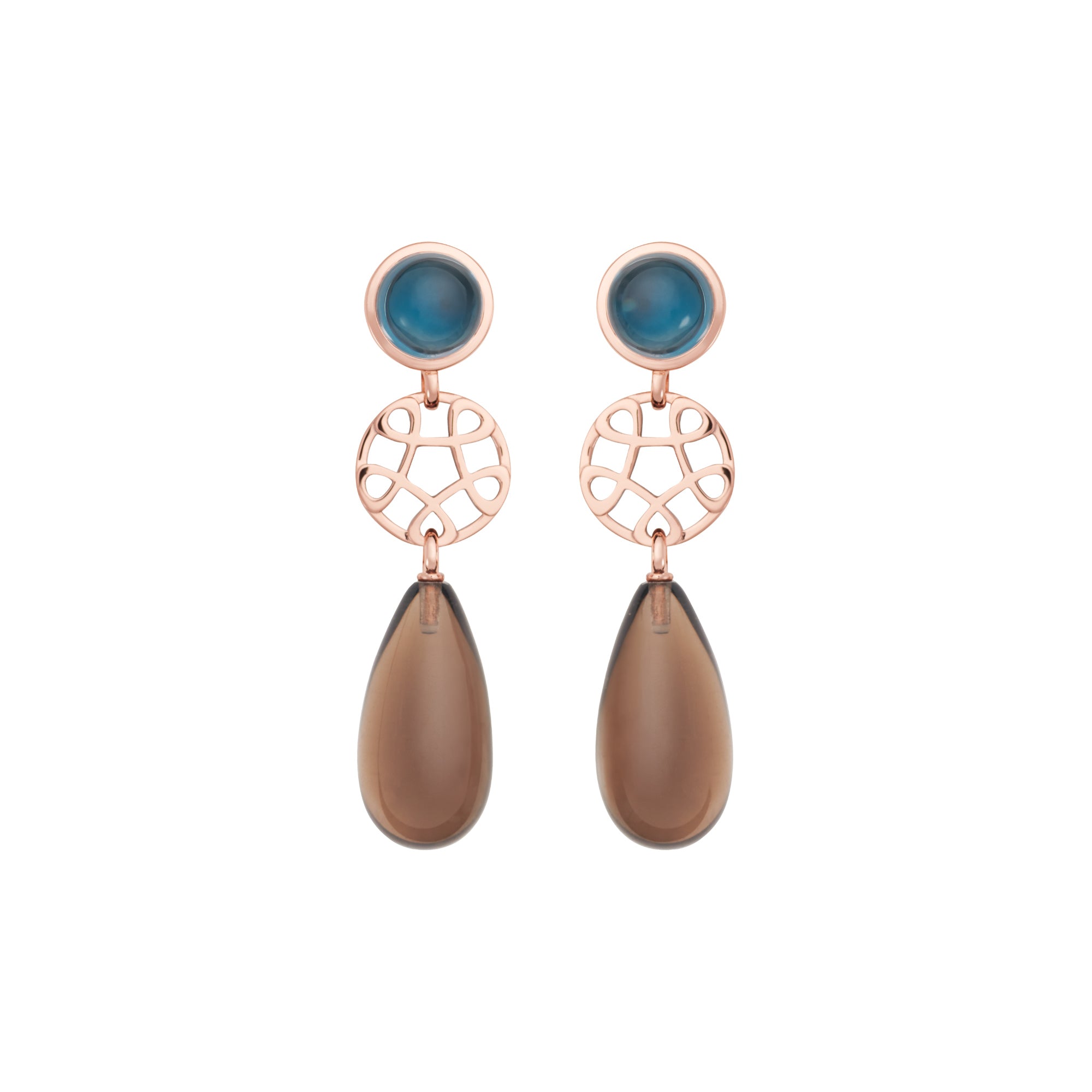 Bron Toujours Ajour Ohrschmuck (8OR4819TLCSQD) aus Roségold mit Rauchquarz und Topas