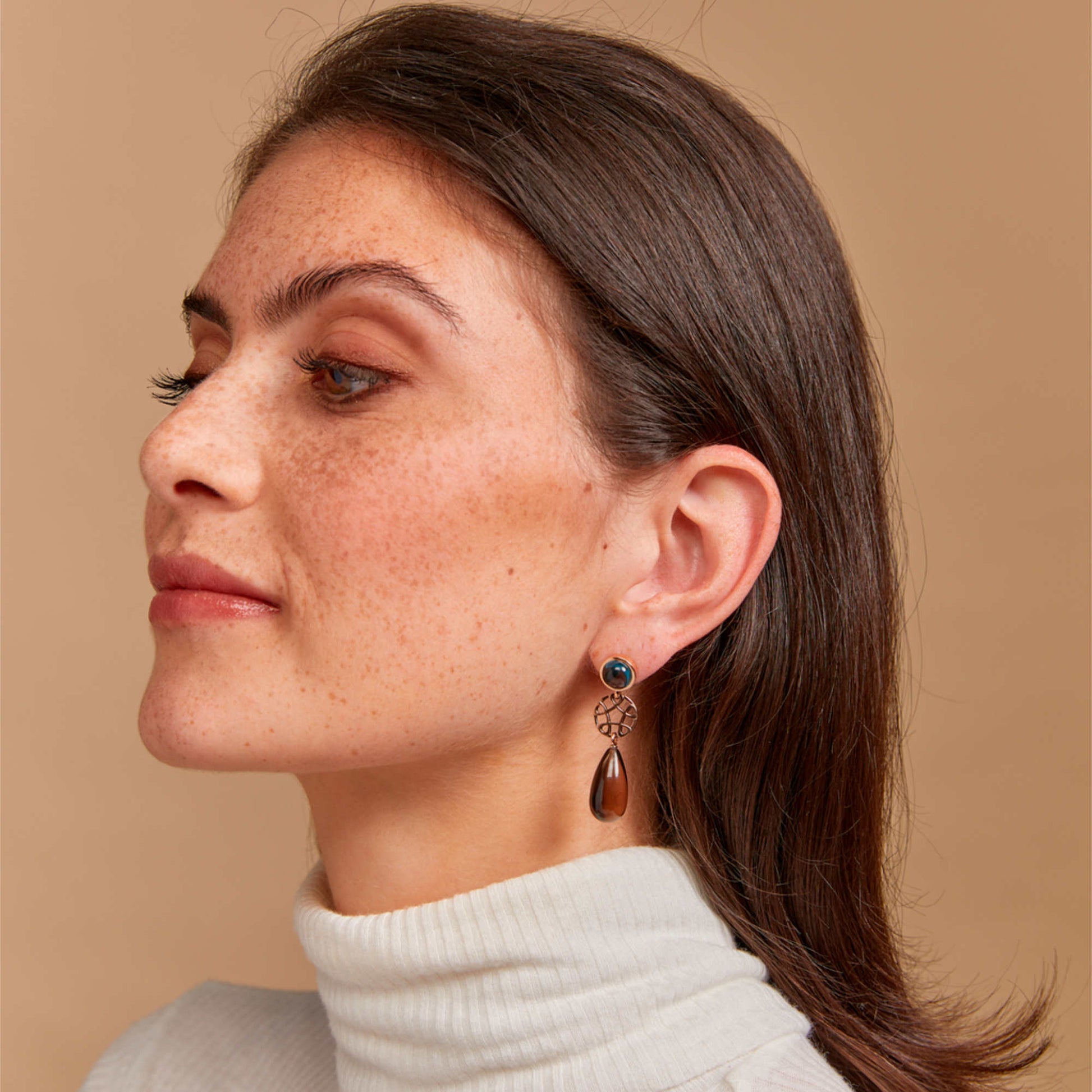 Bron Toujours Ajour Ohrschmuck (8OR4819TLCSQD) aus Roségold mit Rauchquarz und Topas