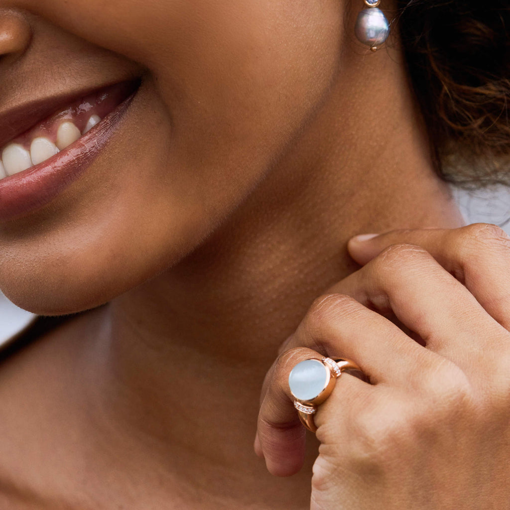 Bron Toujours Ajour Ring (8RR4876AQCBR) aus Roségold mit Aquamarin und Diamant