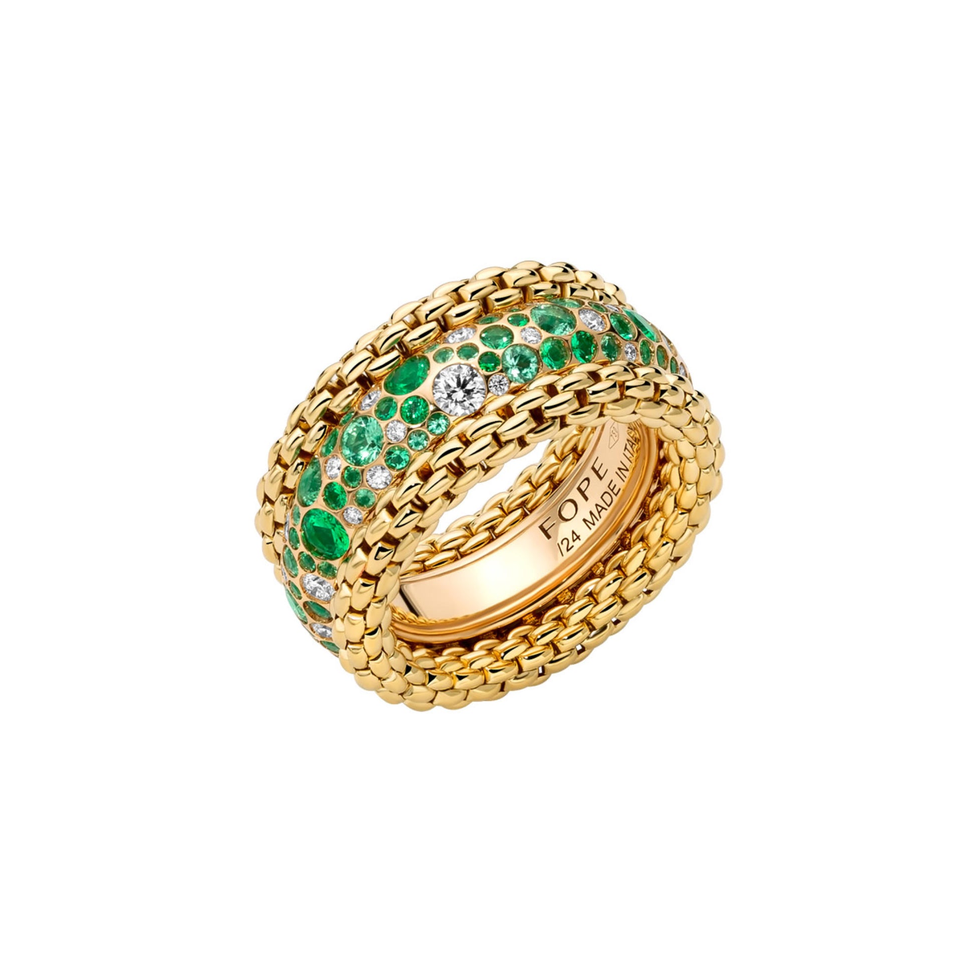 Bubble Ring mit Diamanten und Smaragden, Gelbgold • Diamant • Smaragd von FOPE (71208AX_P6_G_XRX_140)