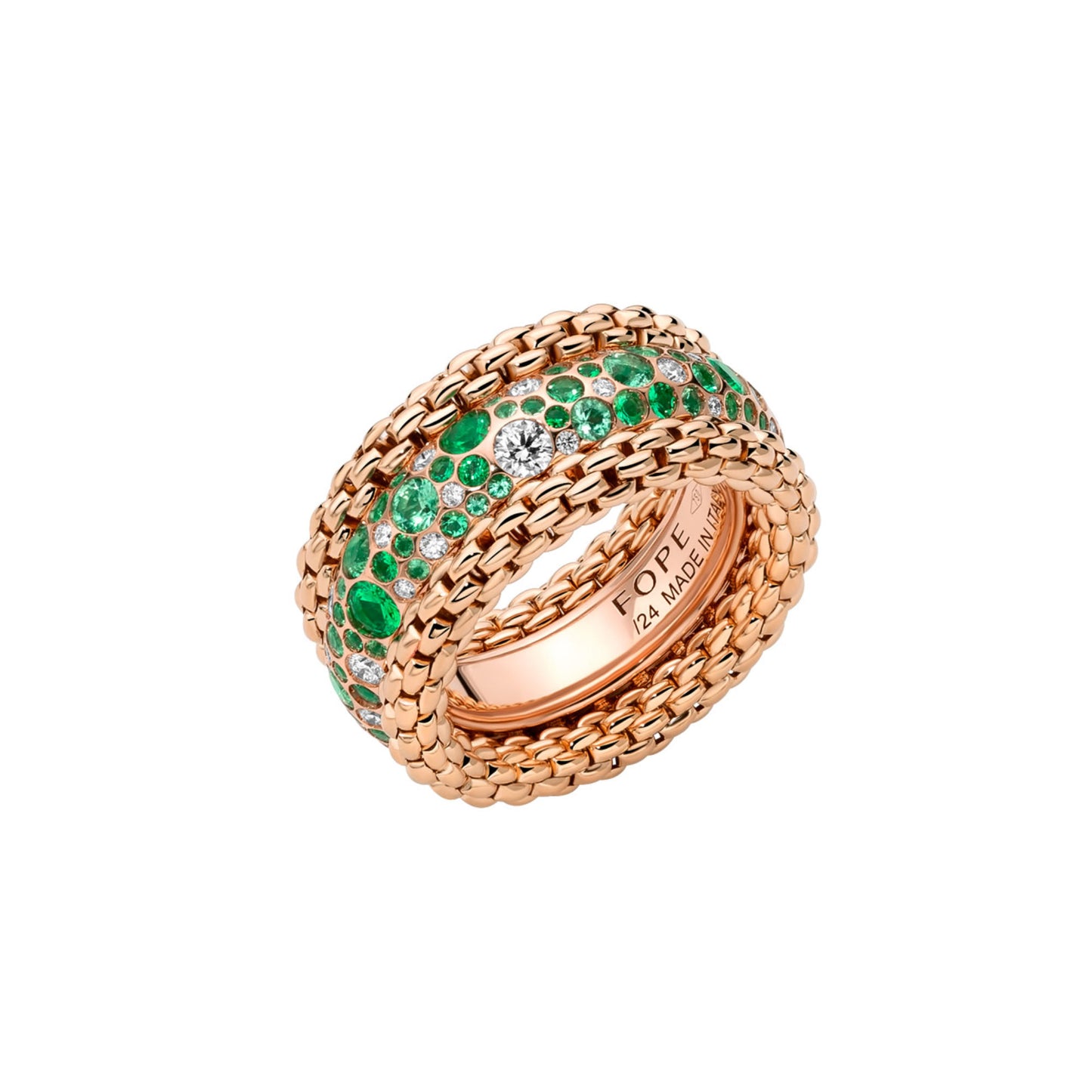 Bubble Ring mit Diamanten und Smaragden, Roségold • Diamant • Smaragd von FOPE (71208AX_P6_R_XRX_140)