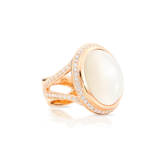 CUSHION Ring large Sand Mondstein mit Diamant Pavé, Roségold • Diamant • Mondstein von Tamara Comolli (R-CUSH-l-MoSa-p-rg)