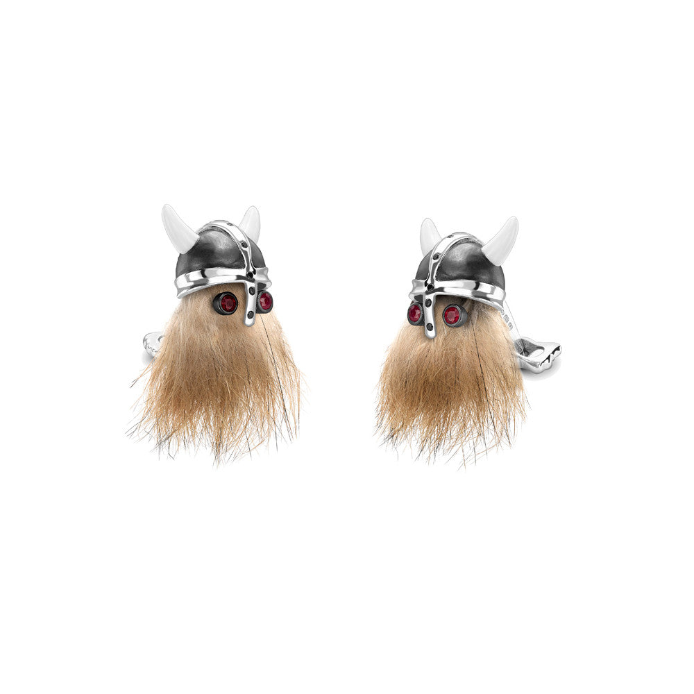 Deakin and Francis Silver Manschettenknöpfe Hairy Viking Skull (C1834X0001) aus Sterlingsilber mit Rubin