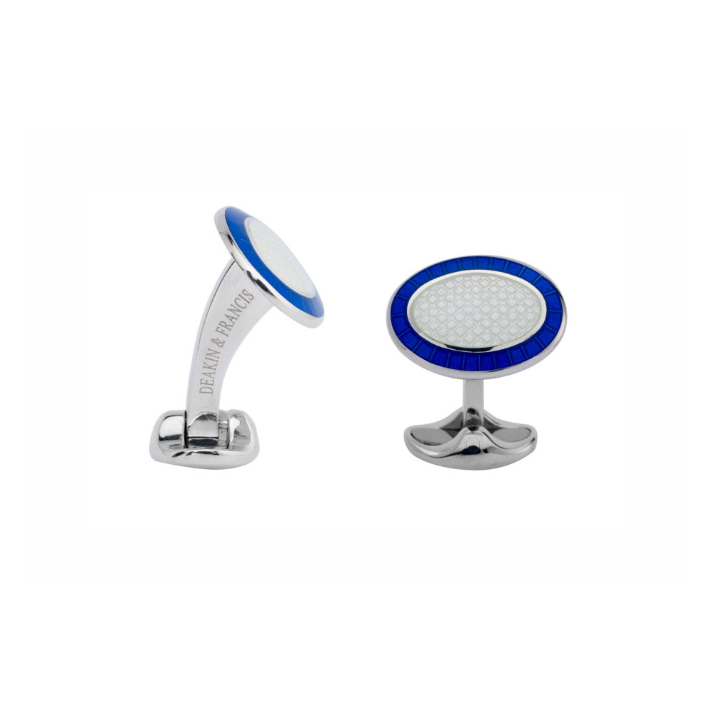 Deakin and Francis Silver Manschettenknöpfe Royal Blue and Clear (L0765S0216) aus Sterlingsilber mit Emaille
