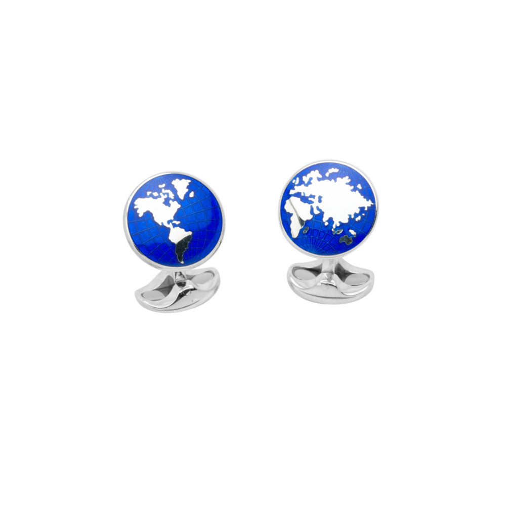 Deakin and Francis Silver Manschettenknöpfe World (C1638S02) aus Sterlingsilber mit Emaille