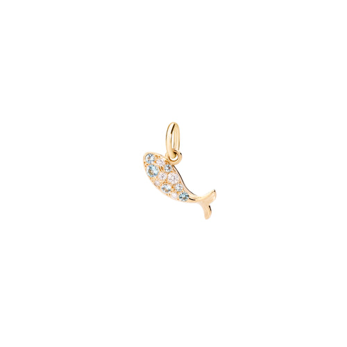 DoDo Anhänger Fisch (DMC0019-FISH0-BZFOG) aus Gelbgold mit Diamant, Swiss-Topas und Topas
