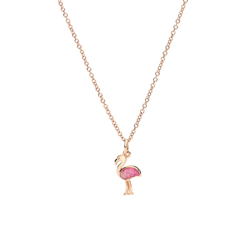 DoDo Anhänger Flamingo (DMC5012-PHENI-ERS9R) aus Roségold mit Emaille und Perlmutt