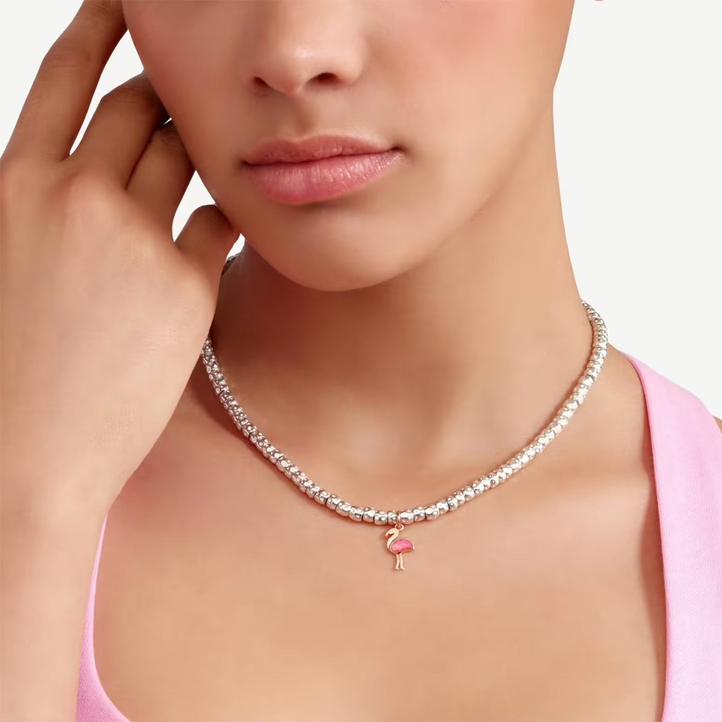 DoDo Anhänger Flamingo (DMC5012-PHENI-ERS9R) aus Roségold mit Emaille und Perlmutt