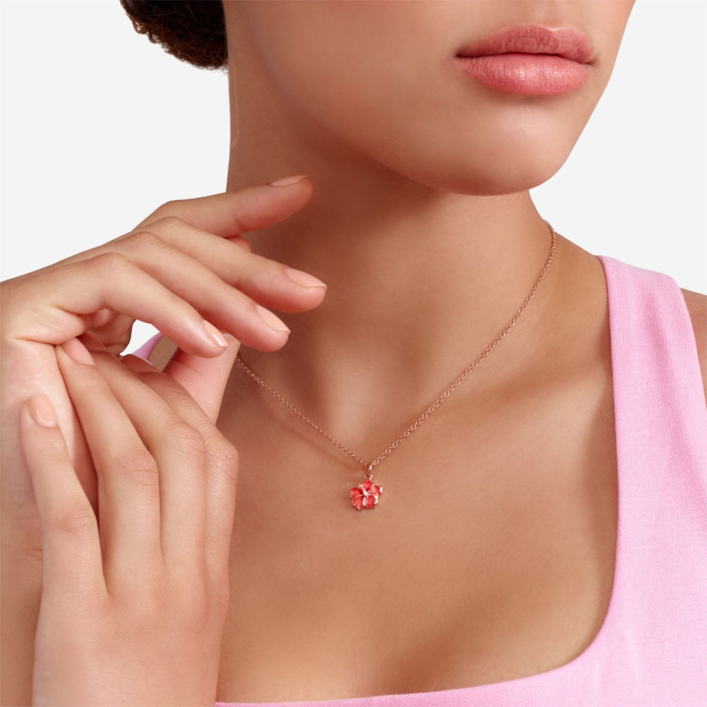 DoDo Anhänger Hibiskusblüte (DMC5005-HIBIS-EAR9R) aus Roségold mit Emaille und Perlmutt