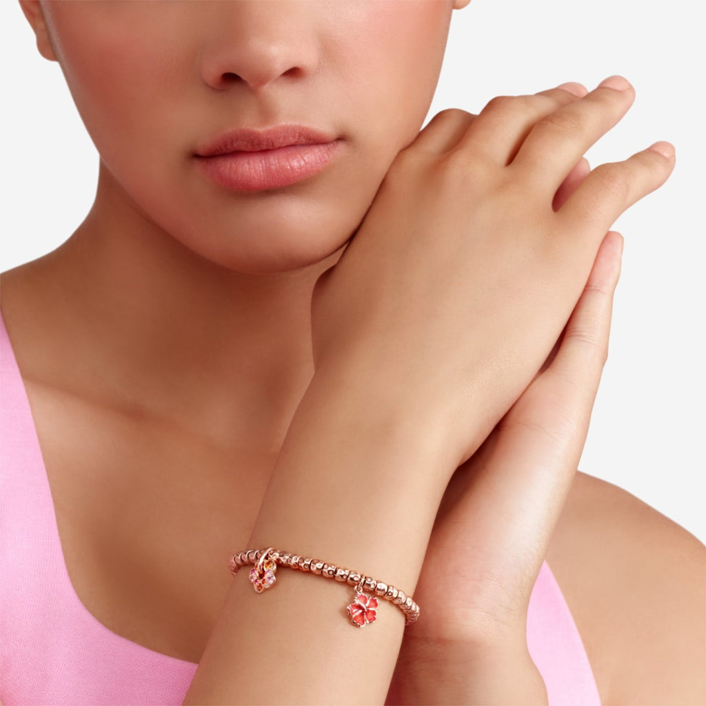DoDo Anhänger Hibiskusblüte (DMC5005-HIBIS-EAR9R) aus Roségold mit Emaille und Perlmutt